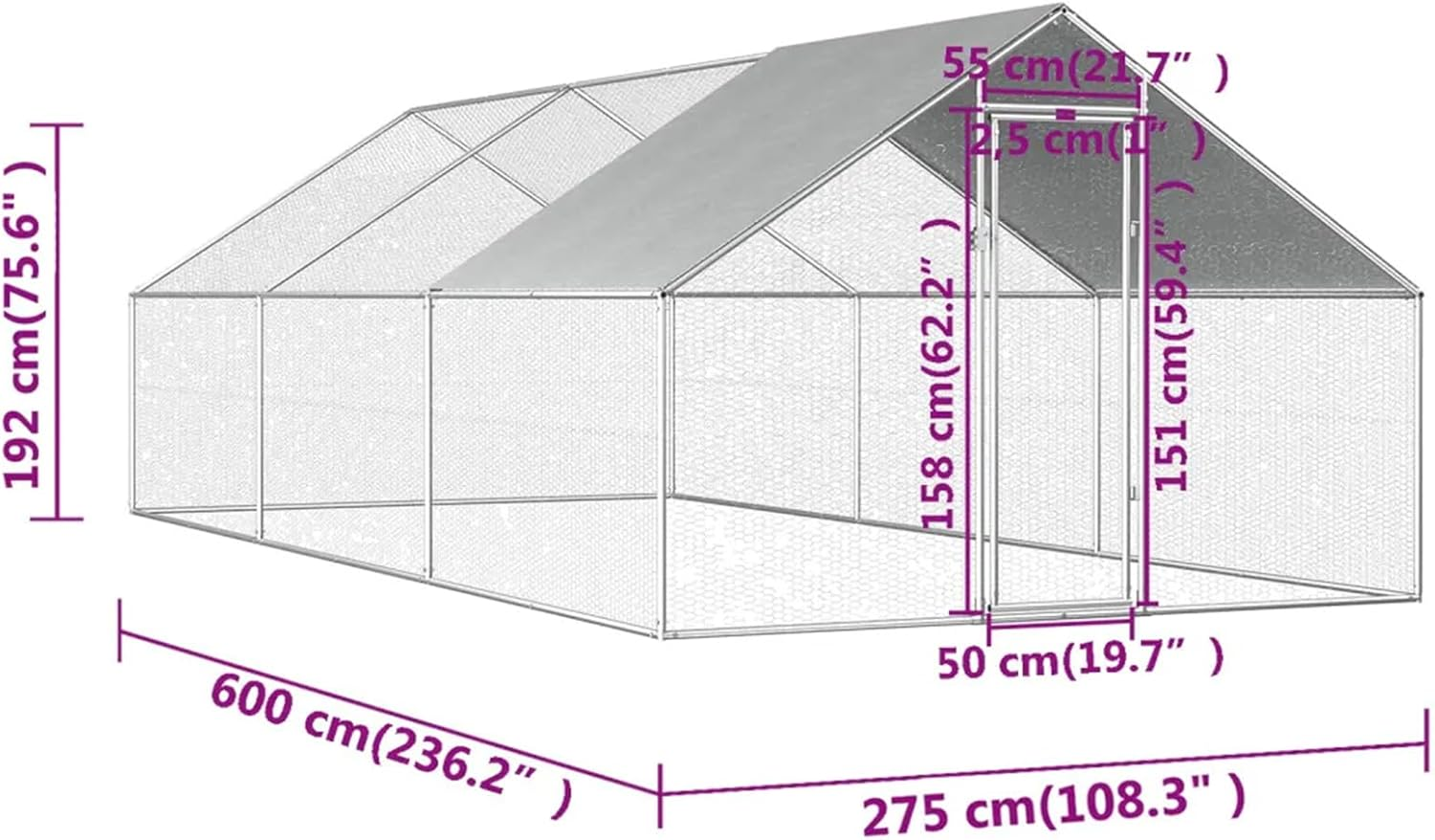 Chicken Coop Large Rabbit Hutch Pet Cage, Walk in Poultry House Coops Hen Run Ferret Habitat Farm Enclosure,2.75 X 6 X 1.92 M image number 6