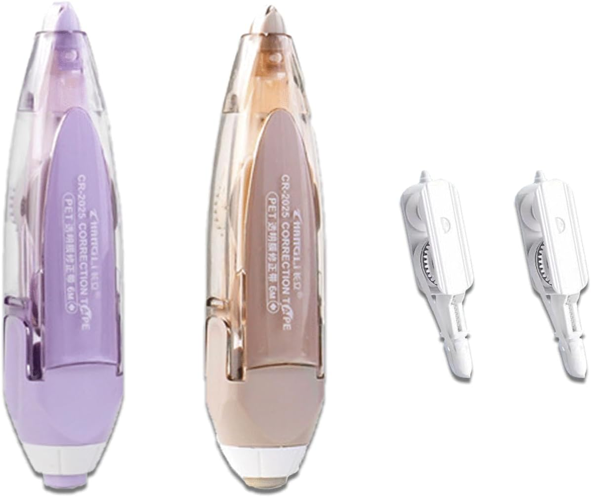 Fkereg Retractable White Out Pens 2 Pack with 2 Extra Refills, Cute Correction Tape Pen 5Mm X 24M, Refillable Whiteout Pen for Instant Correction Office Supplies, Purple & Brown image number 6