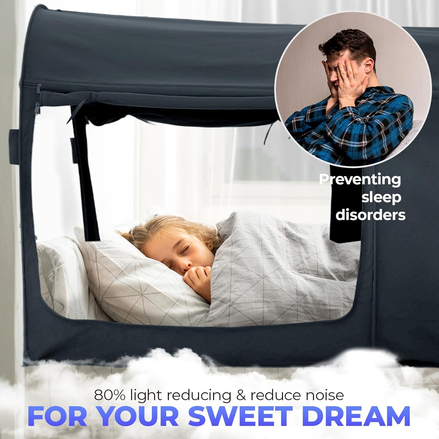 Alvantor Bed Canopy Tents Dream Privacy Space Sleeping Tents Indoor Pop up Portable Frame Curtains Breathable Cottage (Mattress Not Included) Reducing Light image number 4