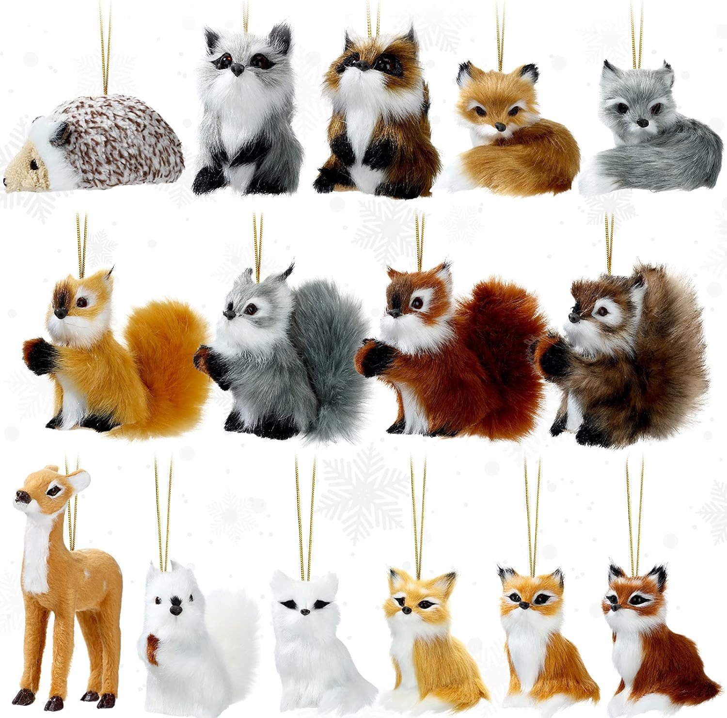 Skylety 15 Pieces Animal Ornaments, Woodland Faux Fur Animal Hanging Ornament Bulk Plush Simulation Fall Christmas Tree Decoration for Home Backpack Party Holiday image number 3