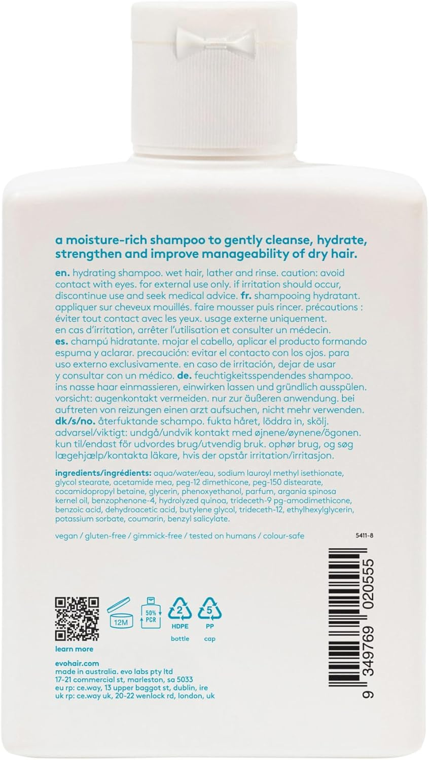 Evo the Therapist Hydrating Shampoo & Conditioner - Hydrates, Strengthen and Softens Whilst Improving Shine - Protects Colour Treated Dry Hair, Helps to Detangle - 300Ml / 10.1Fl.Oz image number 4