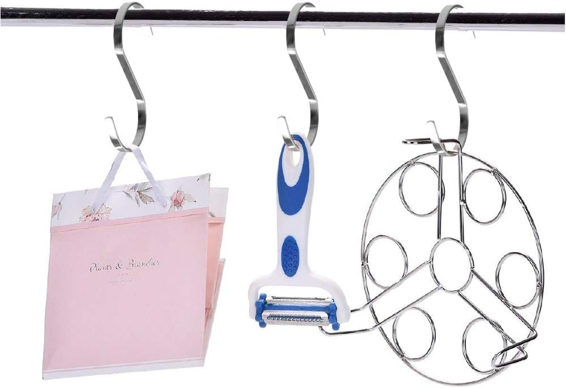 Sumdirect 10Pcs 3.9 Inches Flat S Shape Chrome Finish Heavy-Duty Stainless Steel Hanging Hooks for Scarf, Apparel, Kitchenware, Utensils, Plants, Towels, Gardening Tools, Clothes (Black) (Silver) - Rose Gold image number 6