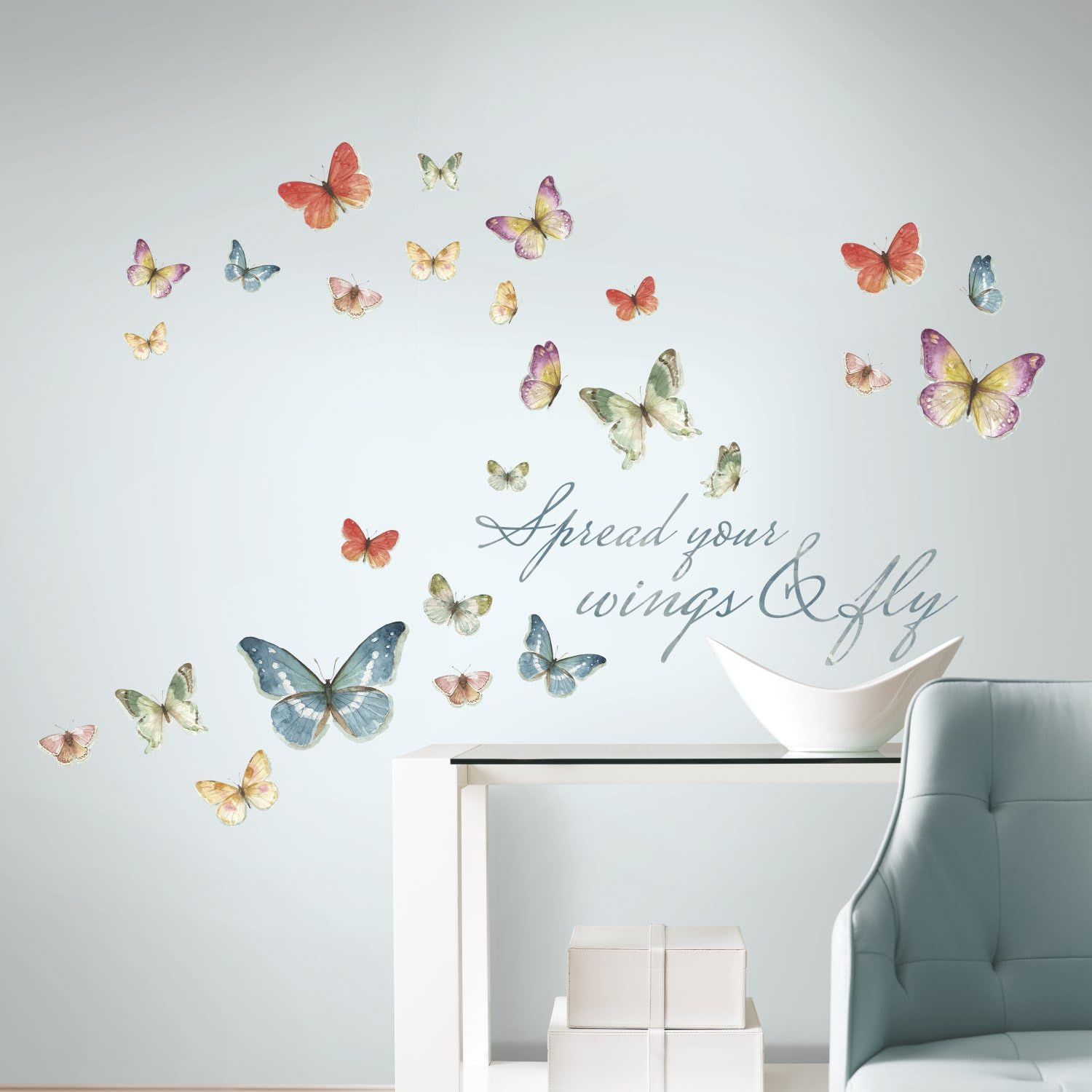 Roommates RMK3263SCS Lisa Audit Butterfly Quote Peel and Stick Wall Decals, Multicolor