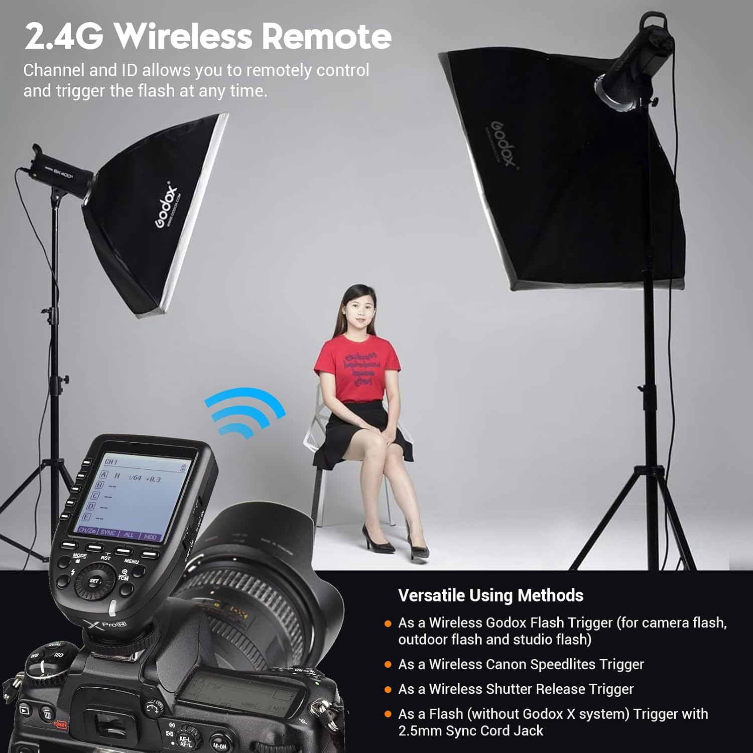 Godox Xpro-N TTL Flash Trigger Compatible with Nikon Camera, 2.4G Wireless Camera Flash Transmitter with Large LCD Screen Design 5 Dedicated Group Buttons 11 Customizable Functions (Xpro N) image number 3