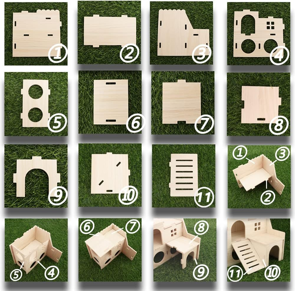 Kcrygogo Hamster Maze Wood House Fun Slide House Double-Decker Hut Chew Toys for Dwarf Gerbil Mouse Mice Rat Small Animals image number 5