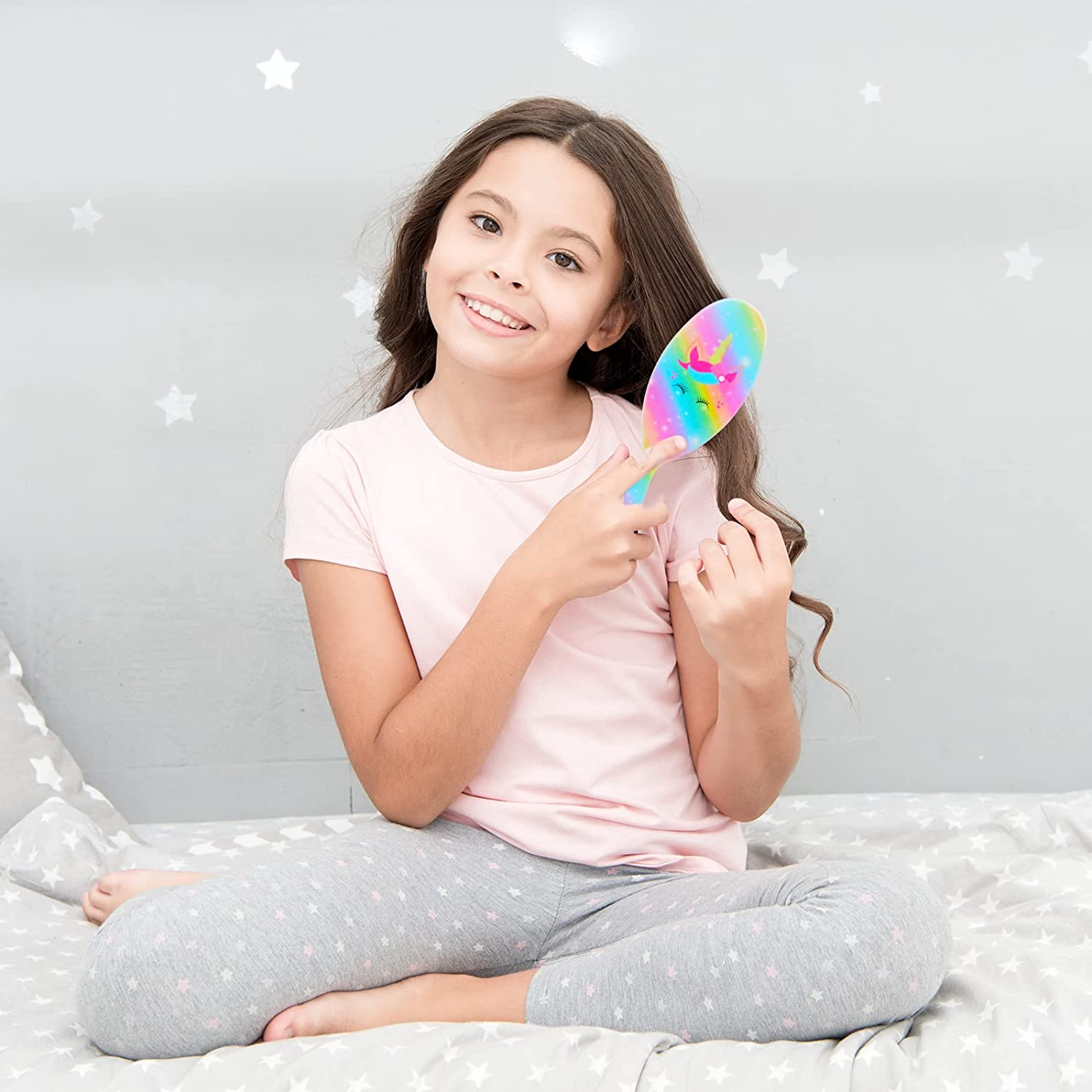 Kids Hair Brush Girls, Toddler Wet Dry Detangling Hair Brush for Curly Thick Hair Pain-Free Comb Girls Kids Women Unicorn Mermaid - Pink image number 4