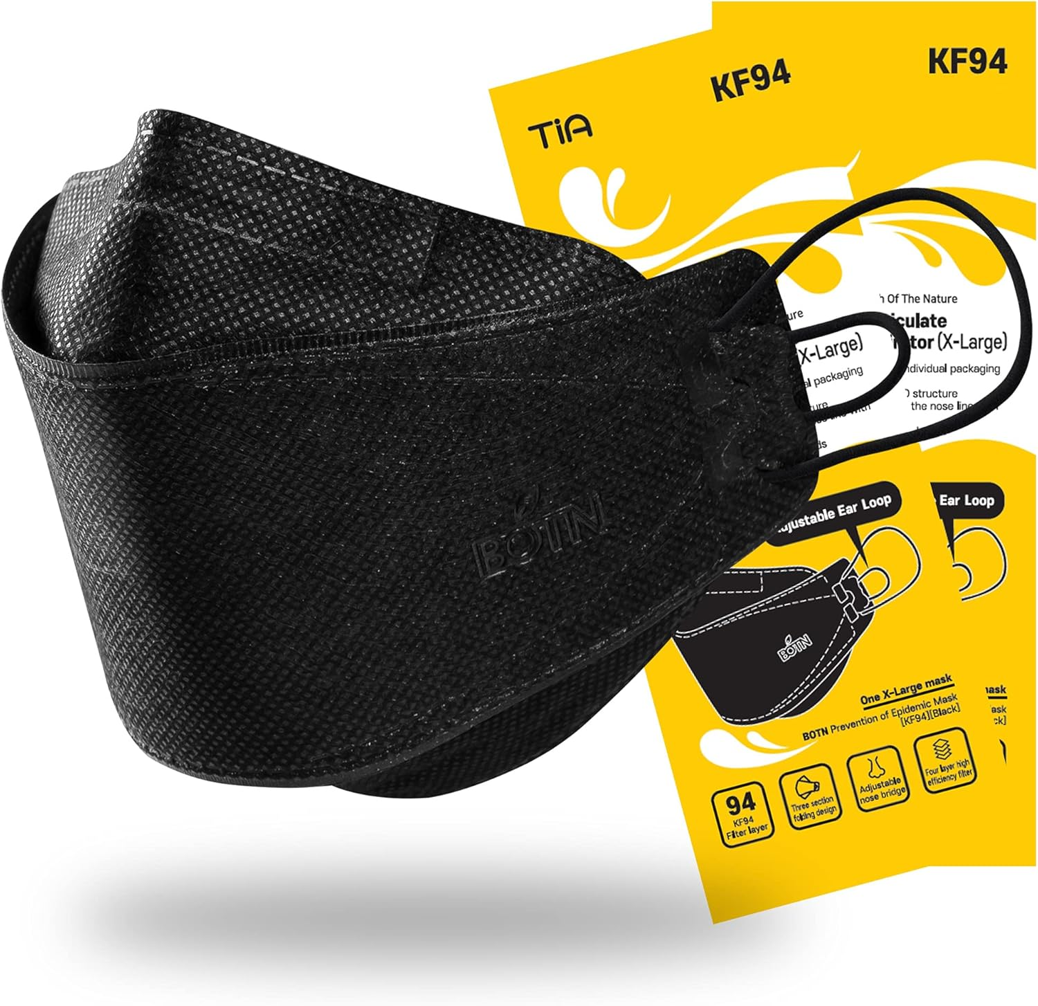 BOTN X-Large 10Pack KF94 Adult Protection and Safety Mask, Adjustable Strap and Domestic, Face-Comfortable 3D Design image number 5