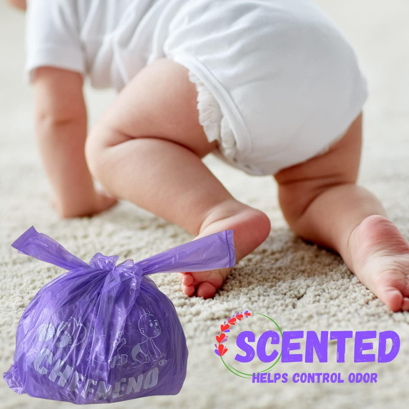 Baby Diaper Bag Disposable (600 Count) Fresh Baby Powder Scented Easy Tie Handles Bulk Diaper Sacks Disposable Dog Poop Waste Bags Cat Litter Clump & Poop Bags Sanitary Pad Waste Bags (600 Bags) image number 5