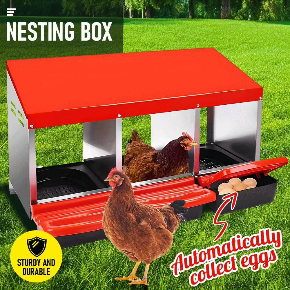 3 Hole Chicken Nesting Box Chicken Hen Laying Nest Box Nesting Box, Chicken Hen Coop Hutch Laying Nesting Box 3 Compartment inside outside Roll Away Lay Egg Nesting Box image number 5