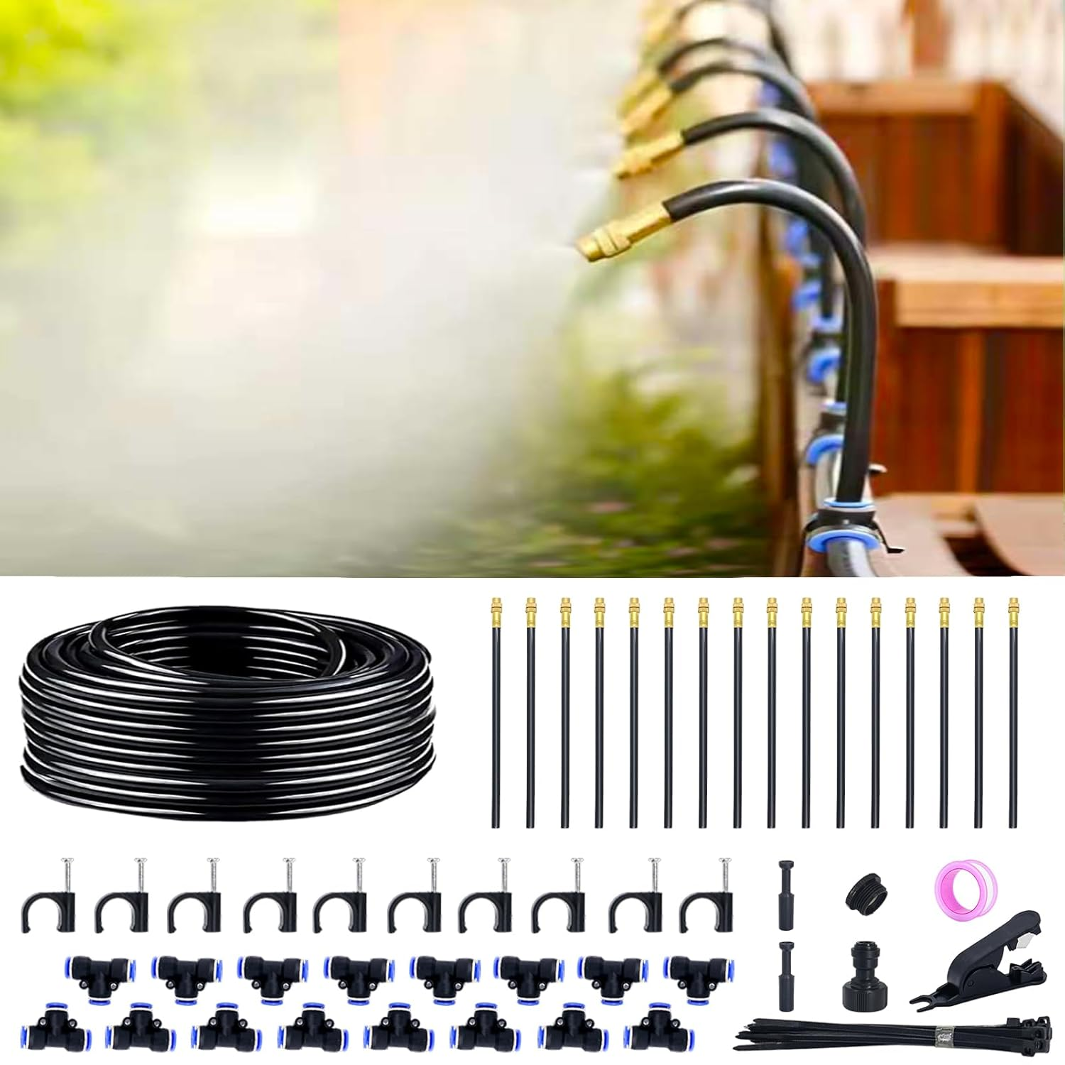 360&deg; Adjustable Drip Irrigation System - 50FT Garden Watering System with 16 Nozzles, Garden Irrigation System, Greenhouse Accessories, Atomizing System for Yard, Lawn, Plants, 5/16 Inch Hose image number 3