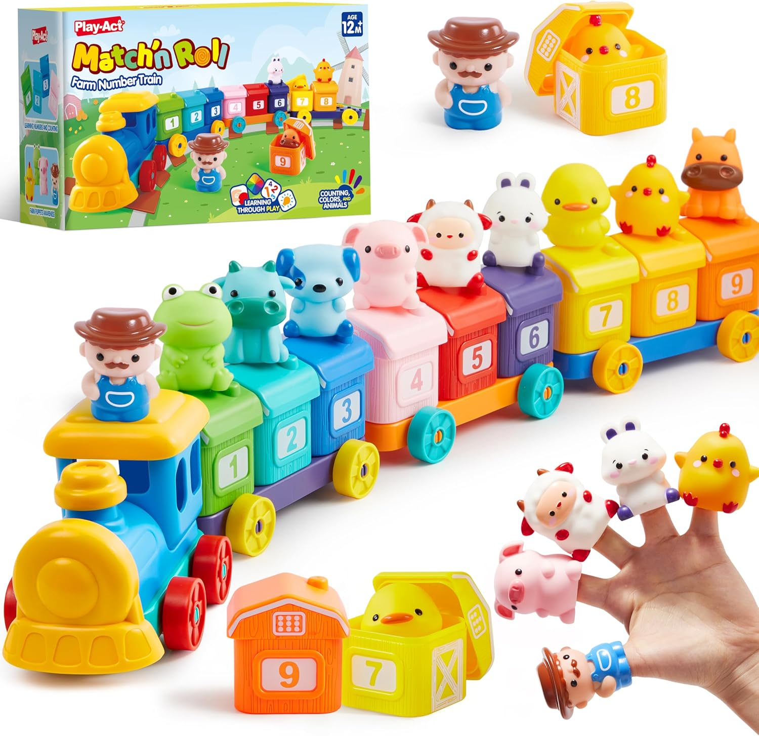 Learning Toy for Toddlers 1 2 3 Years Old, Counting, Matching & Sorting Montessori Learning Farm Train Including 9 Farm Animals and 1 Farmer, Christmas Birthday Gift for Baby Boys Girls image number 3