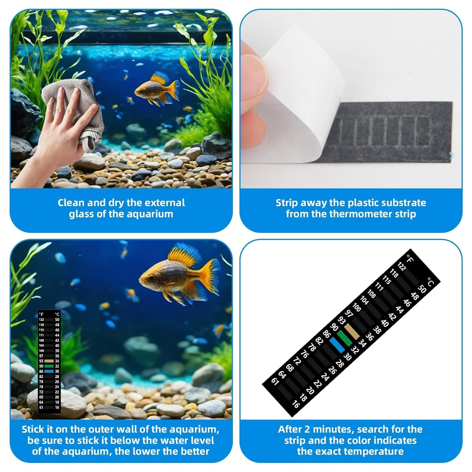 Fish Tank Temperature Gauge Stickers, 6Pcs Stick-On Digital Temperature Thermometer Strip, Adhesive Temperature Sticker Aquarium Thermometer Fish Tank Test Strips image number 5