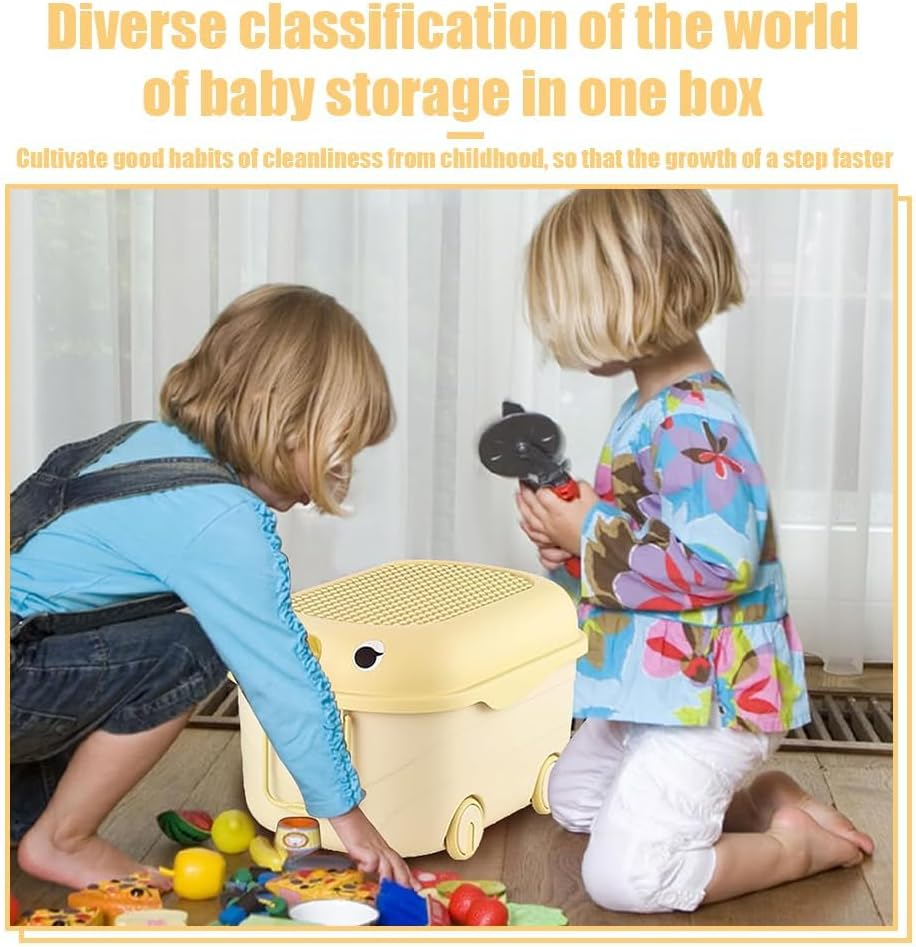 Cartoon Duck Toy Storage Box with Wheels and Lid, Large Rolling Organizer Bin for Clothes, Snacks, Cute Duck-Shaped Storage Chest with Handle for Playroom, Bedroom (43X63.5X36Cm) image number 3