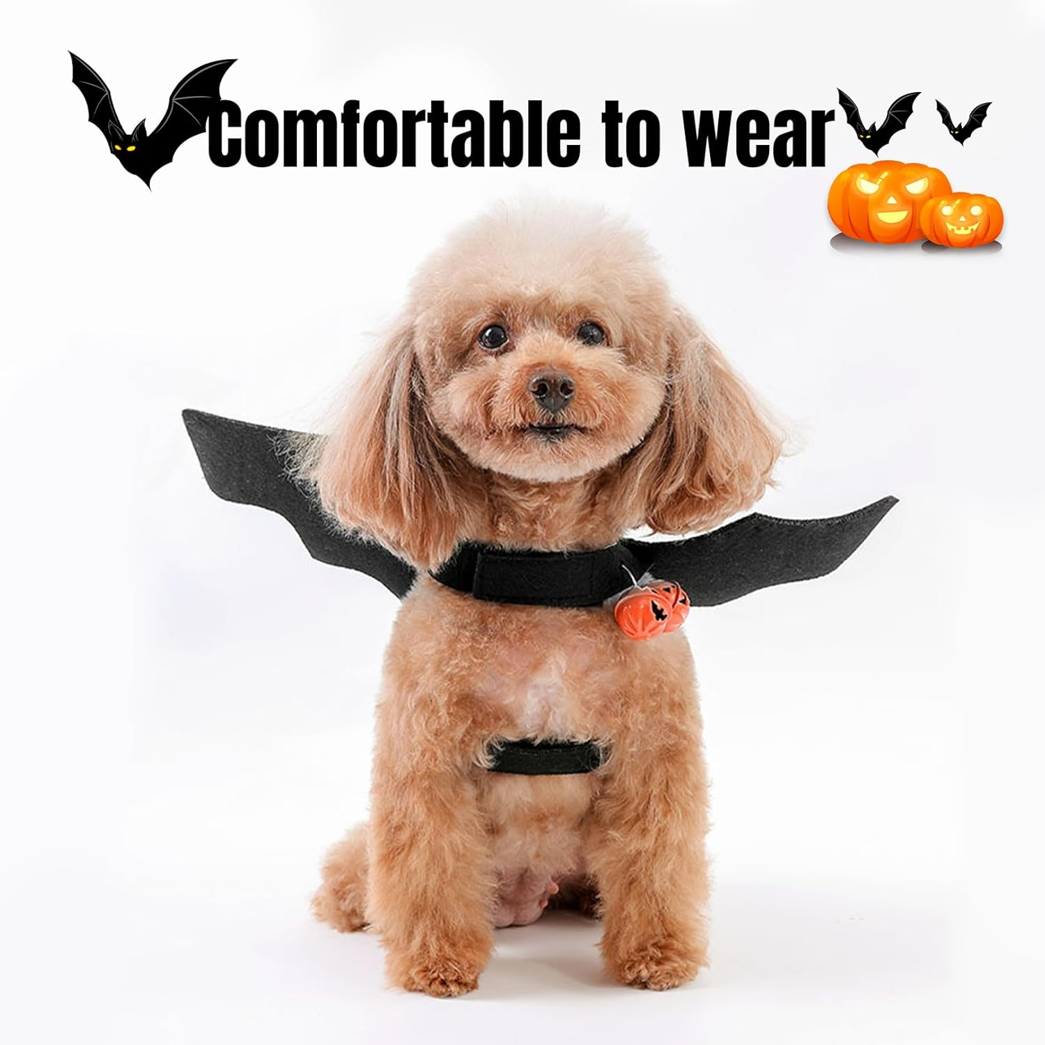 Cat Halloween Costume Dog Bat Wings, Halloween Cat Costume Pet, Includes Bat Wings Dog and Pumpkin Bells, for Pet Halloween Party, Cosplay for Pets (M) image number 4