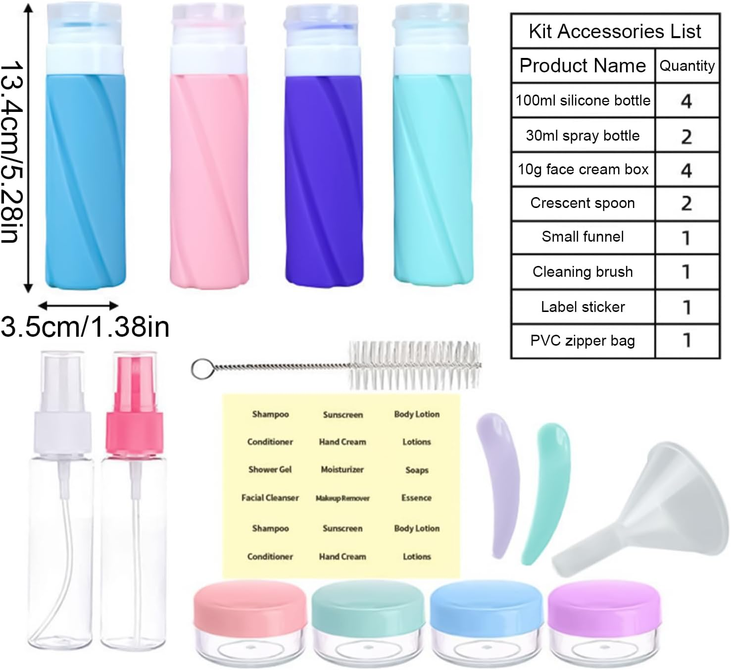 Travel Bottles for Toiletries - Travel Size Shampoo Spray Bottles | Leak Proof Empty Toiletry Containers Set Body for Shower Camping Holiday Vacation Road Trip image number 5