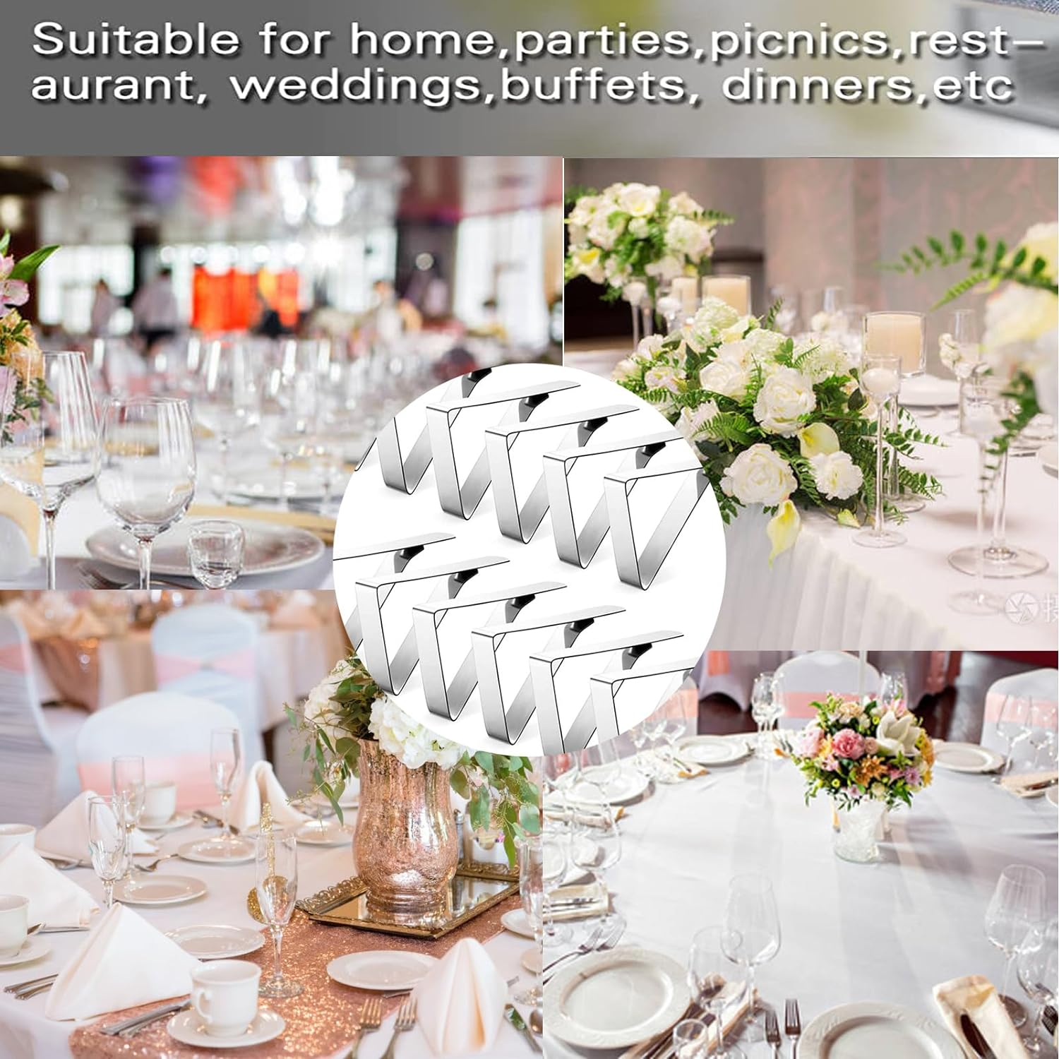 12 Pcs Tablecloth Clips,Stainless Steel Triangular Picnic Table Clips for Home, Kitchen, Restaurant, Weeding, Picnic, Patio and Party image number 1