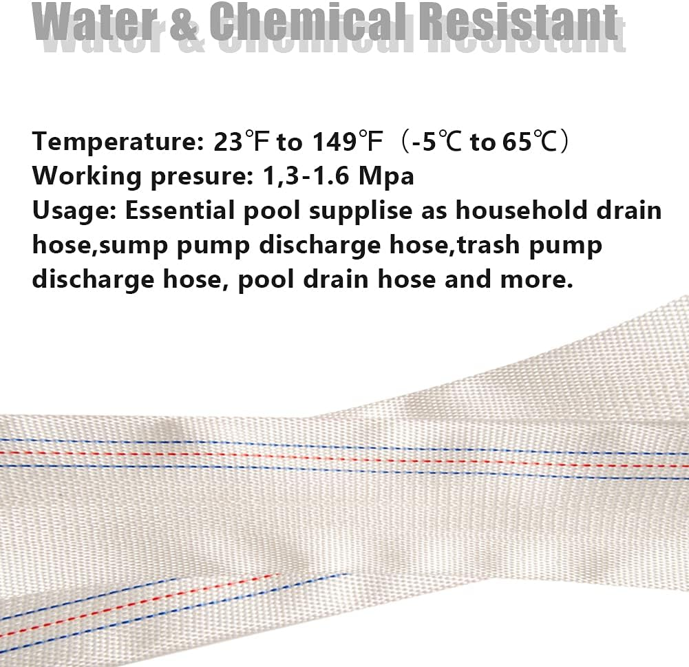 Ququyi 2" X 62 FT Heavy Duty Reinforced PVC Swimming Pool Backwash Hose, General Purpose Lay-Flat Water Discharge Pipe for Water Transfer Applications, White image number 2