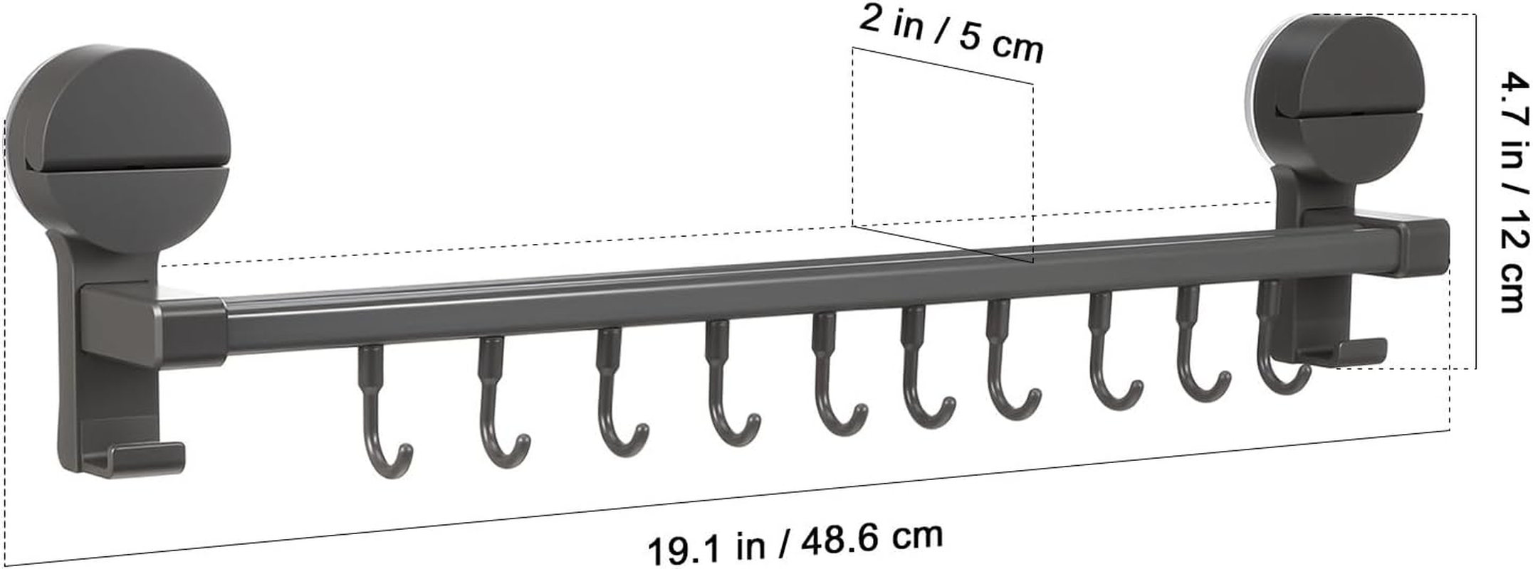 Suction Cup Kitchen Utensil Rack with Hooks No-Drill Wall Mounted Sliding Rail Organizer for Kitchen Bathroom Bedroom and Hanging Holder for Tools and Towels