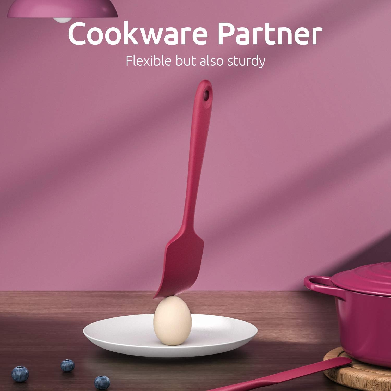 250℃ Heat Resistant Silicone Spatula: U-Taste High Heat Proof Flexible Bpa-Free Non-Stick Bowl Scraper, Seamless Rubber Kitchen Utensils for Baking Cooking Mixing Cookware Set of 4 (Red) image number 2