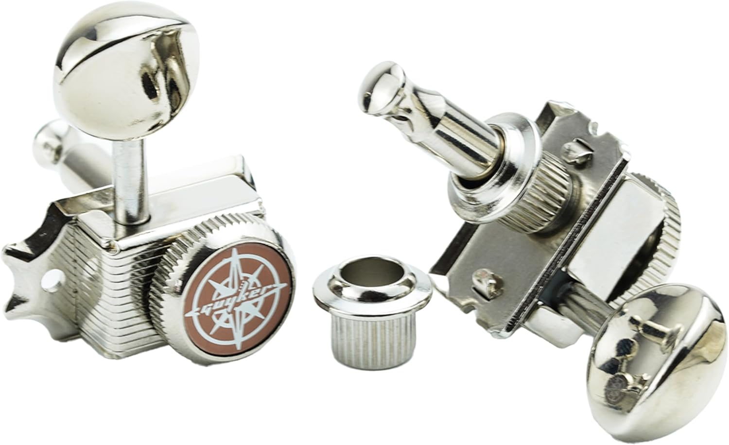 Guyker 6 Inline Vintage Guitar Lock String Tuners &ndash; Locking Tuning Key Pegs Machine Heads Replacement Parts for ST TL Style Electric, Folk or Acoustic Guitars &ndash; Nickel image number 6