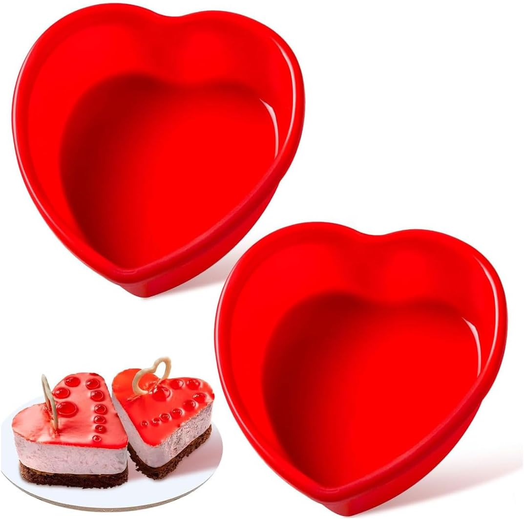 AIMALL 4PCS Heart Silicone Cake Mould Set, 2Pcs X 4 Inch & 2Pcs X 7 Inch, Pink Food-Grade Non-Stick Baking Tray, Reusable Love Shape Bakeware for Layered Rainbow Cakes image number 4