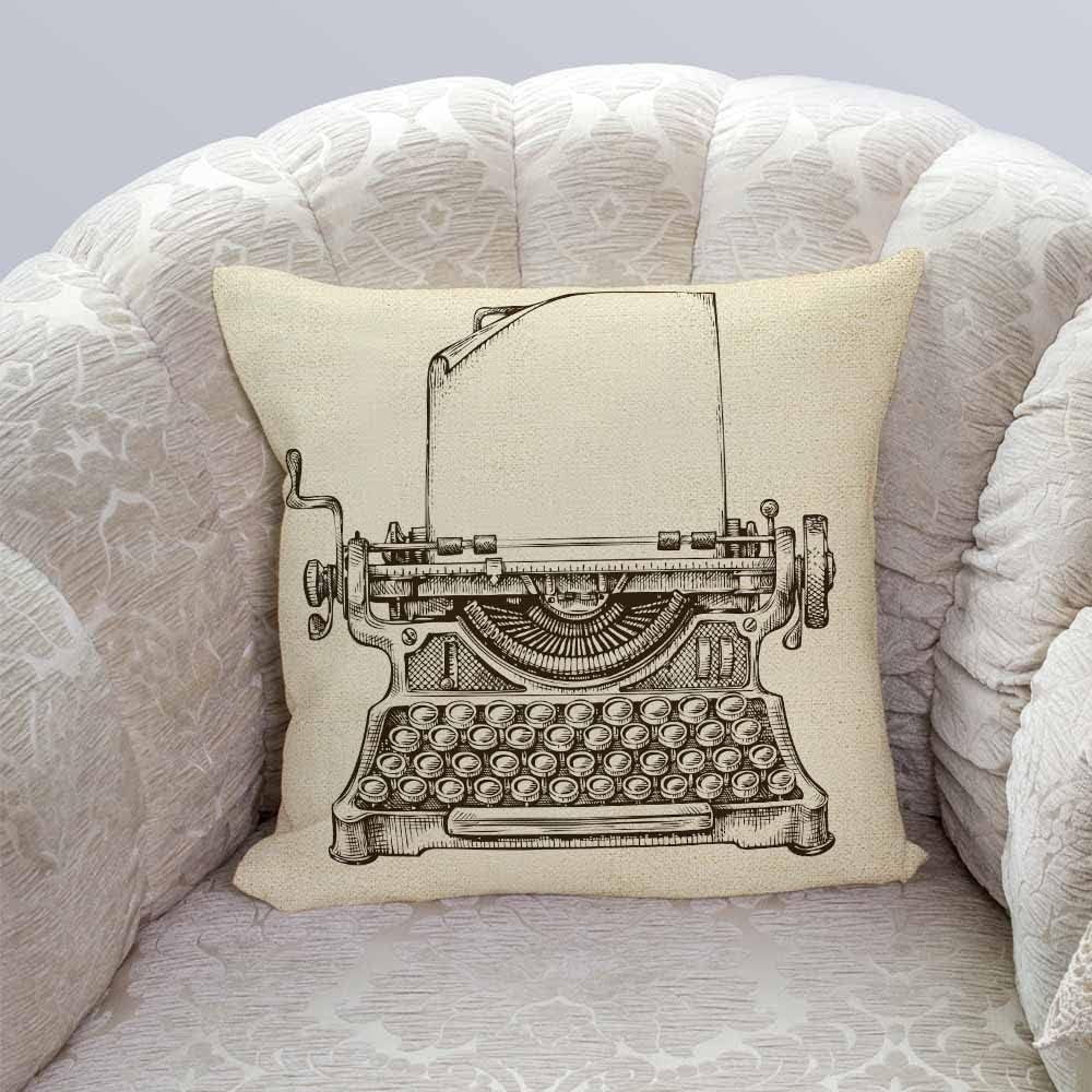 IBILIU Throw Pillow Covers Writer Hand Drawn Vintage Typewriter Sketch Publishing Old Editor Cushion Pillow Case Home Decor Pillowcase 18X18 Inches image number 2