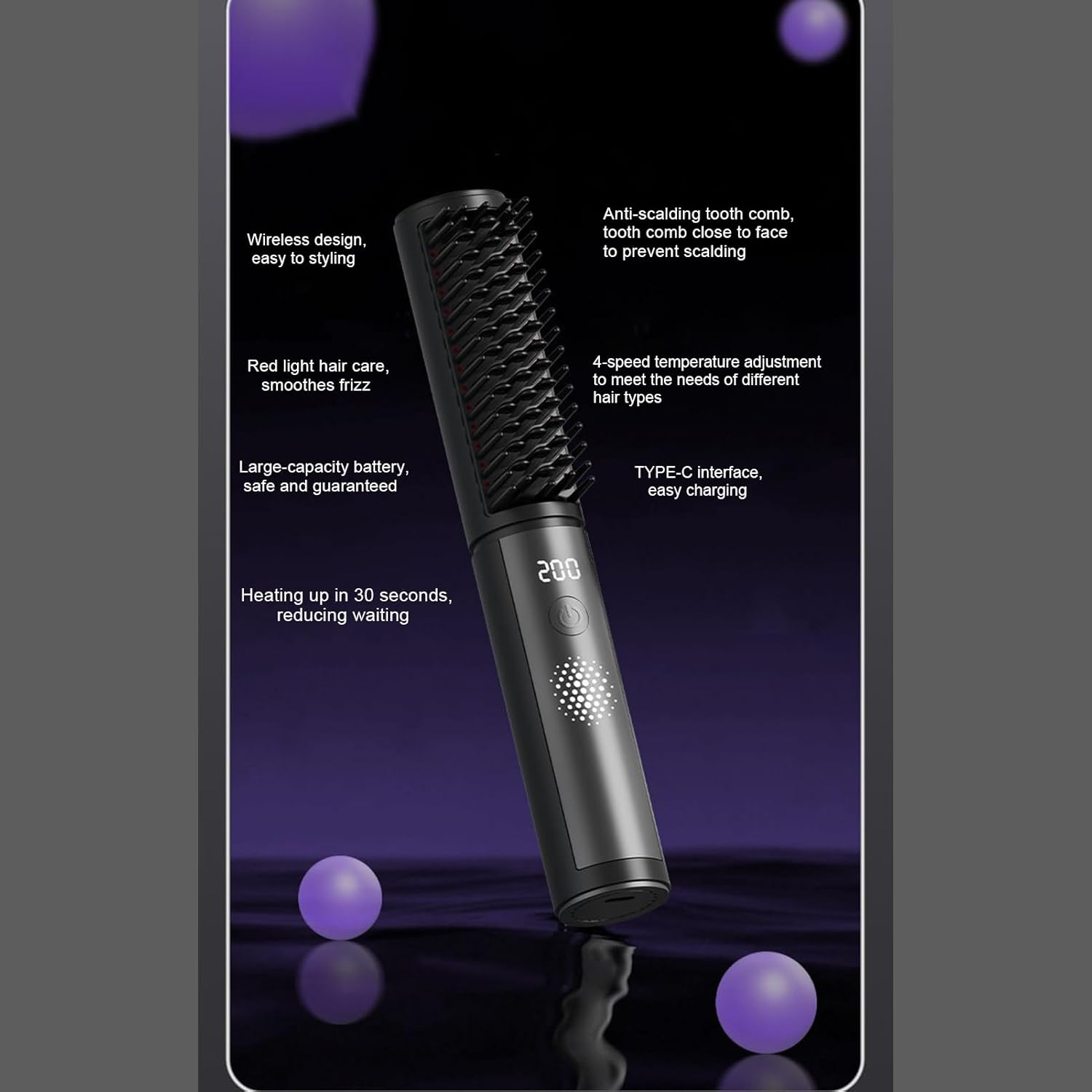 Straightening Brush, 320G Fast Heating Hair Straightener Brush, Titanium Coating 4 Temp Settings, Ionic Smoothing Technology, Portable Straightening Comb, Anti-Frizz Conditioner Tool image number 3