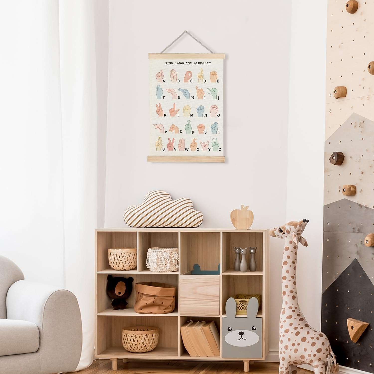 LUVADIAN Asl Alphabet Poster Hanger Frame,Sign Language Poster,Alphabet Posters for Classroom Wall,Sign Language Book for Kids,Toddler Learning Posters for Nursery Kids Room,12X16 Inches image number 5