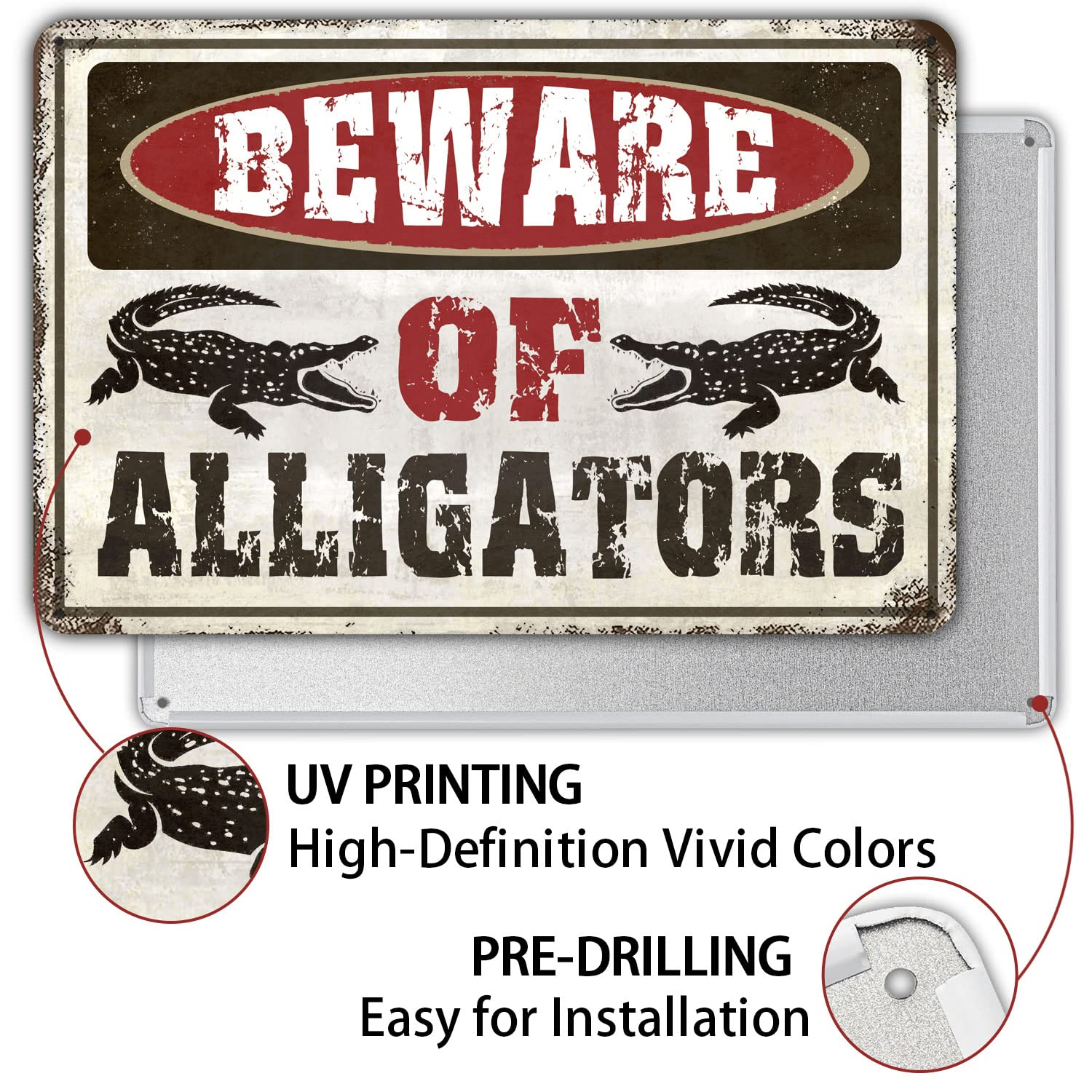 MLOVOS Metal Sign Warning the Alligator Signs Beware of Alligator for Yard Fence Garage Cave Home Wall Funny Decor Retro Tin Sign 8X12 Inches image number 4