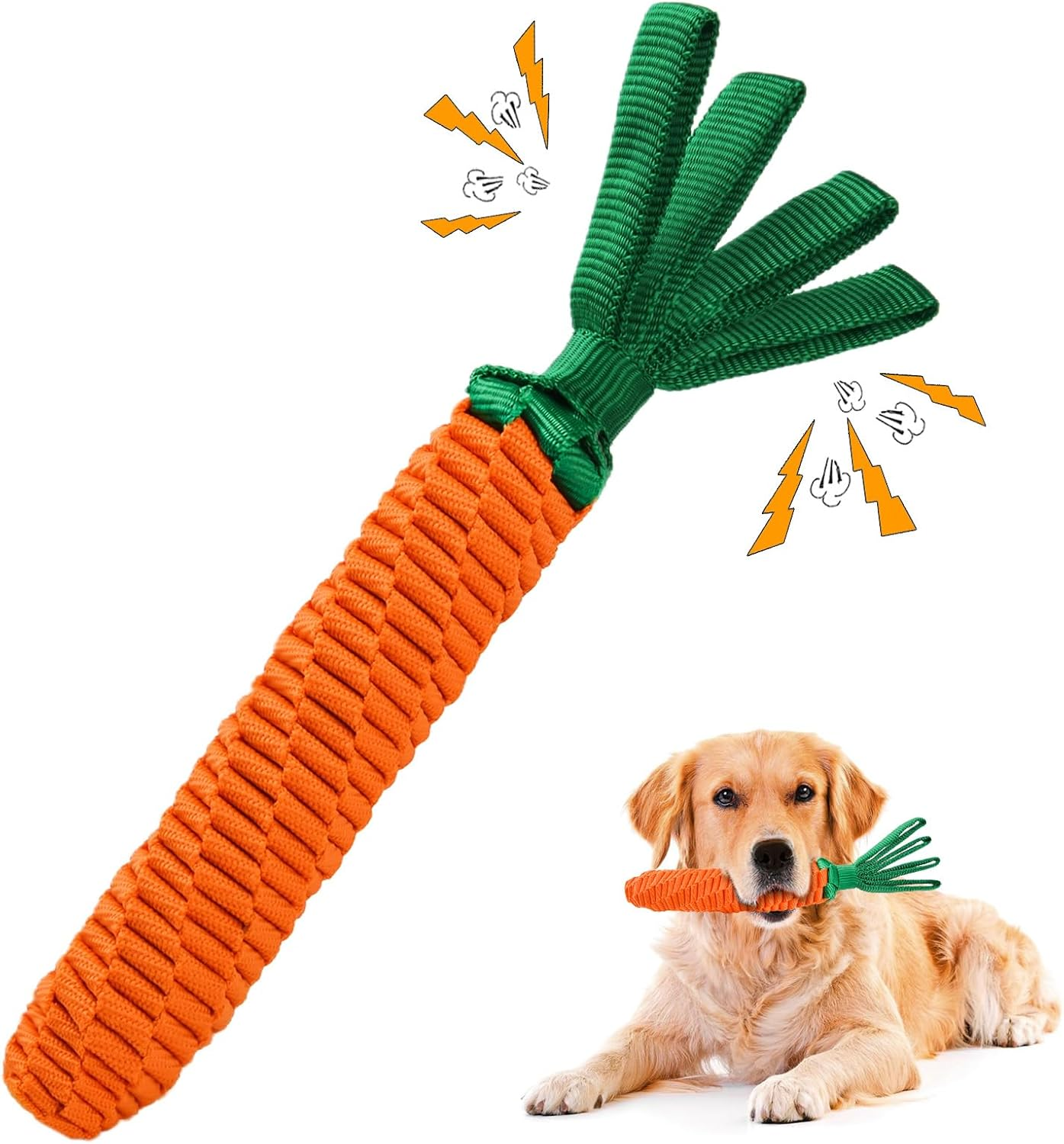 LIFLIX Dog Rope Toy, Tug of War Dog Toy, Cute Carrot Dog Toy with Crinkle Paper Tags, Carrot Shape image number 6