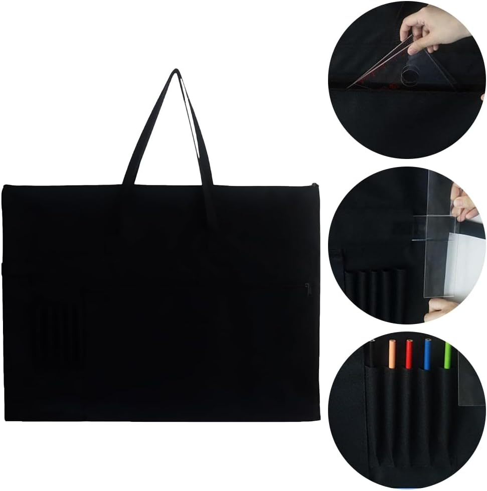 MOTRAIN Light Weight Art Potfolio Bag, Canvas Artist Potfolio Carry Shoulder Bag Case, Art Carrying Bag for Artwork, Posters, Sketching, and Drawing, 27.6 * 20.5 In, Black image number 3