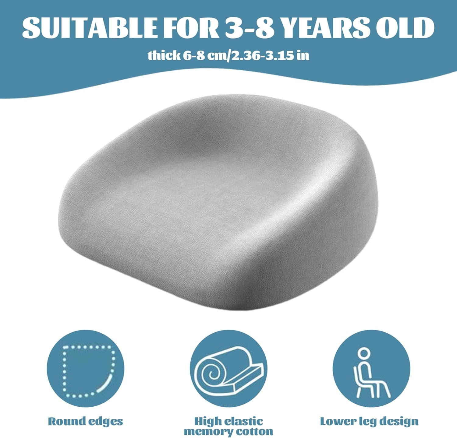 Children Booster Seat, Toddler Booster Seat Square Dismountable Booster Seat with Adjustable Safety Belts Non-Slip Reusable Children Booster Seat for Home, Restaurants, Grey image number 4