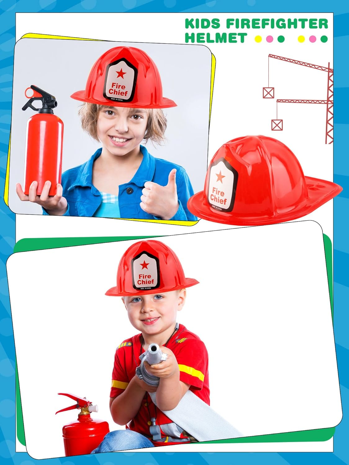 30 Pack Kids Firefighter Hat Bulk Plastic Firefighter Helmet Fire Chief Hard Hat for Boys Girls Halloween Cosplay image number 1