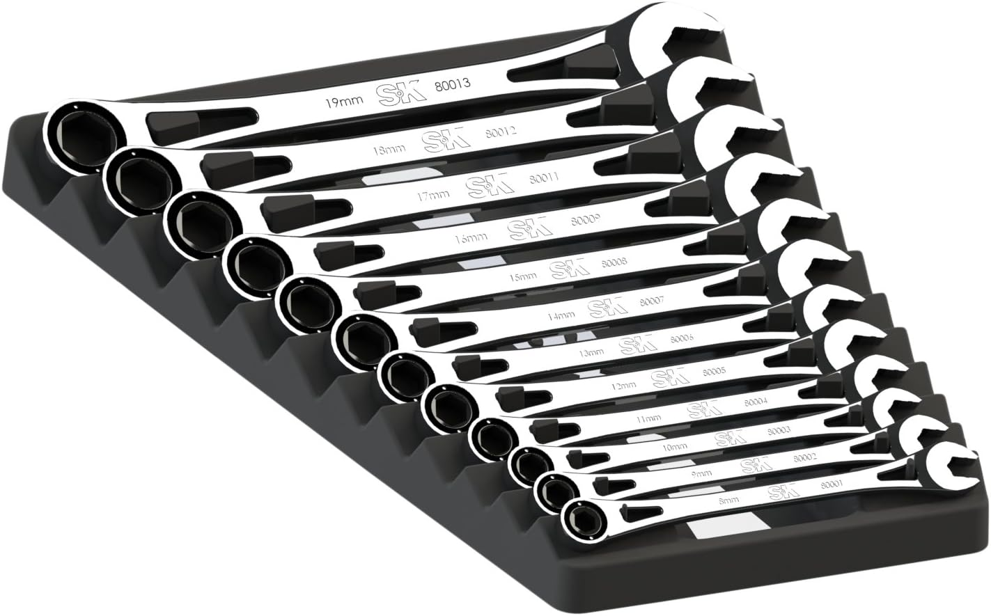 SK Tools USA 12 Piece, 6 Point, Metric -Frame&reg; Combination Ratcheting Wrench Set | 80019 image number 1