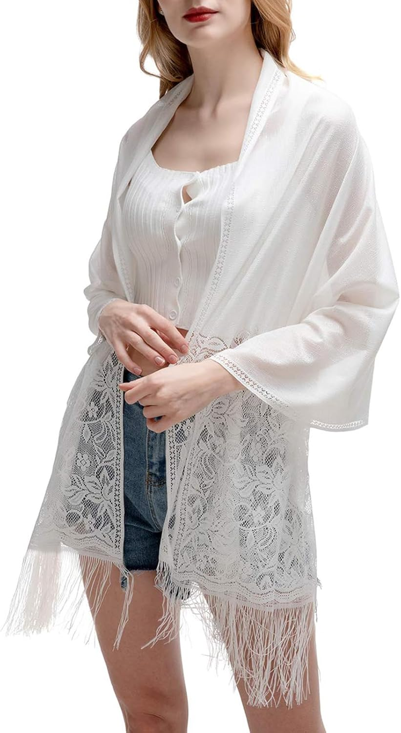 RIIQIICHY Shawls and Wraps for Evening Dresses Scarfs for Women Pashmina Wedding Formal Shawl - Black image number 5