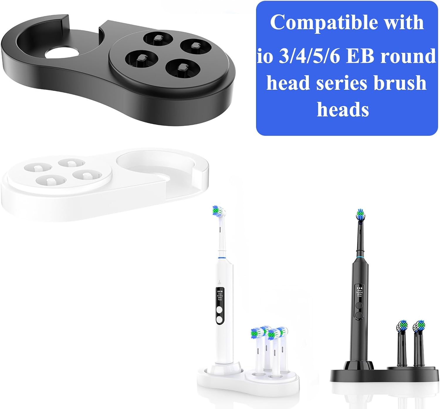 Electric Toothbrush Holder Compatible with Oral B IO3/4/5/6 EB round Head Series Brush Heads, Plastic Organizer Stand (Black) - Black image number 6