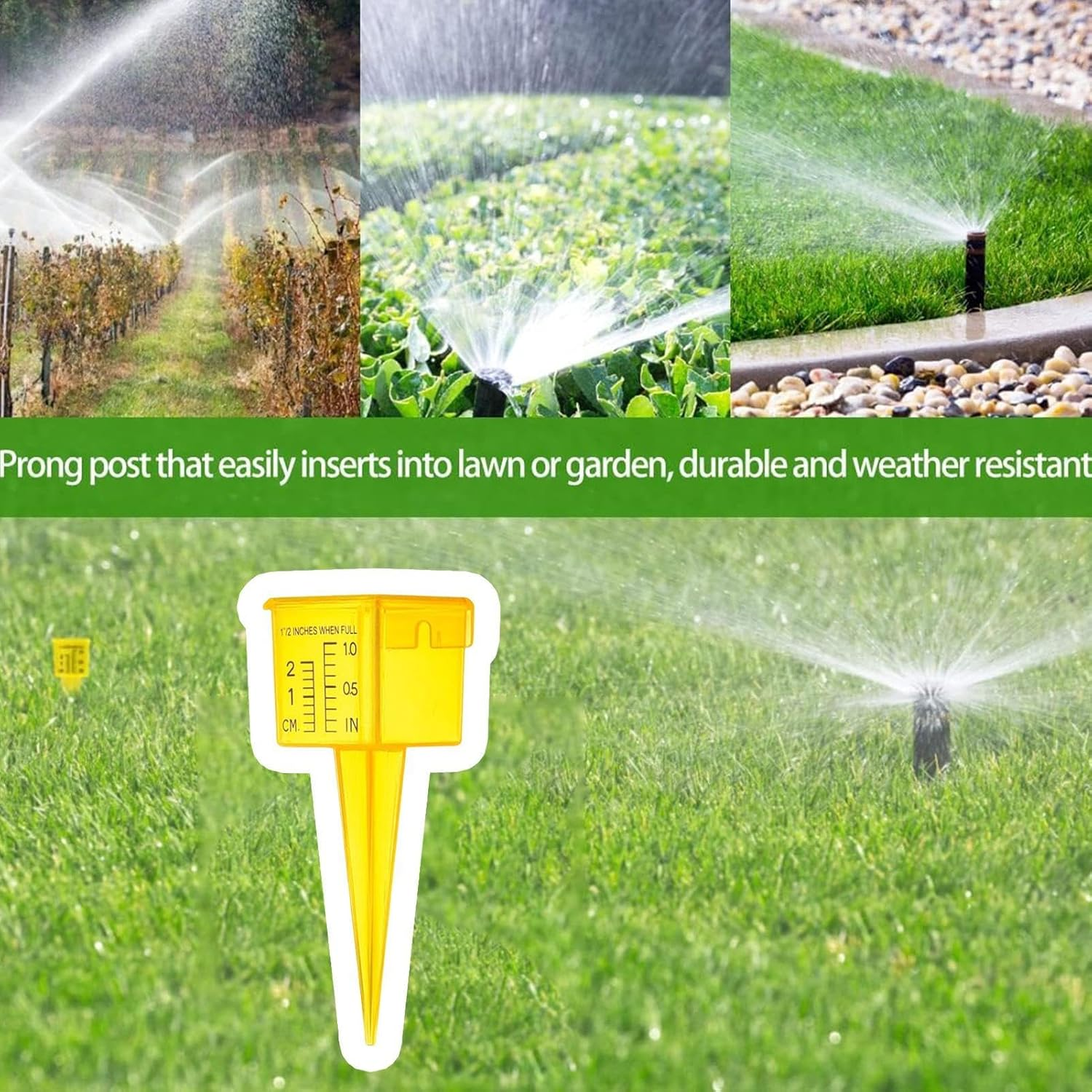 Lawn Water Gauge | Translucent Portable Sprinkler Gauge - Wide Mouth Square Sprinkler Catch Cups, Reusable Rain Meter with Stake for Outdoor Water Measuring image number 6