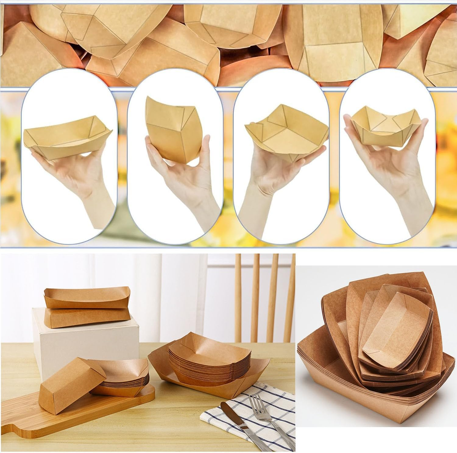 Paifeancodill Paper Hot Dog Tray, 100 Pcs Disposable Kraft Paper Food Tray, Hot Dog Boats Grease Proof Food Boats, Disposable Food Serving Trays, Take Out Food for Hot Dog Nacho French Fries (19.5 Cm) image number 2