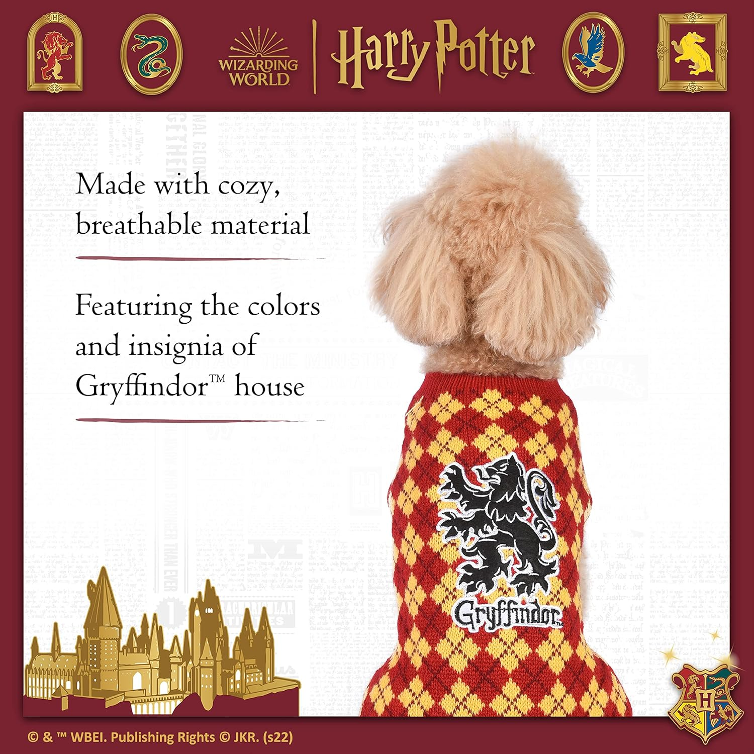 Harry Potter Gryffindor Pet Sweater - Medium | Dog Costume FF19070 | Hogwarts Houses Dog Apparel & Accessories, Gryffindor Red image number 6