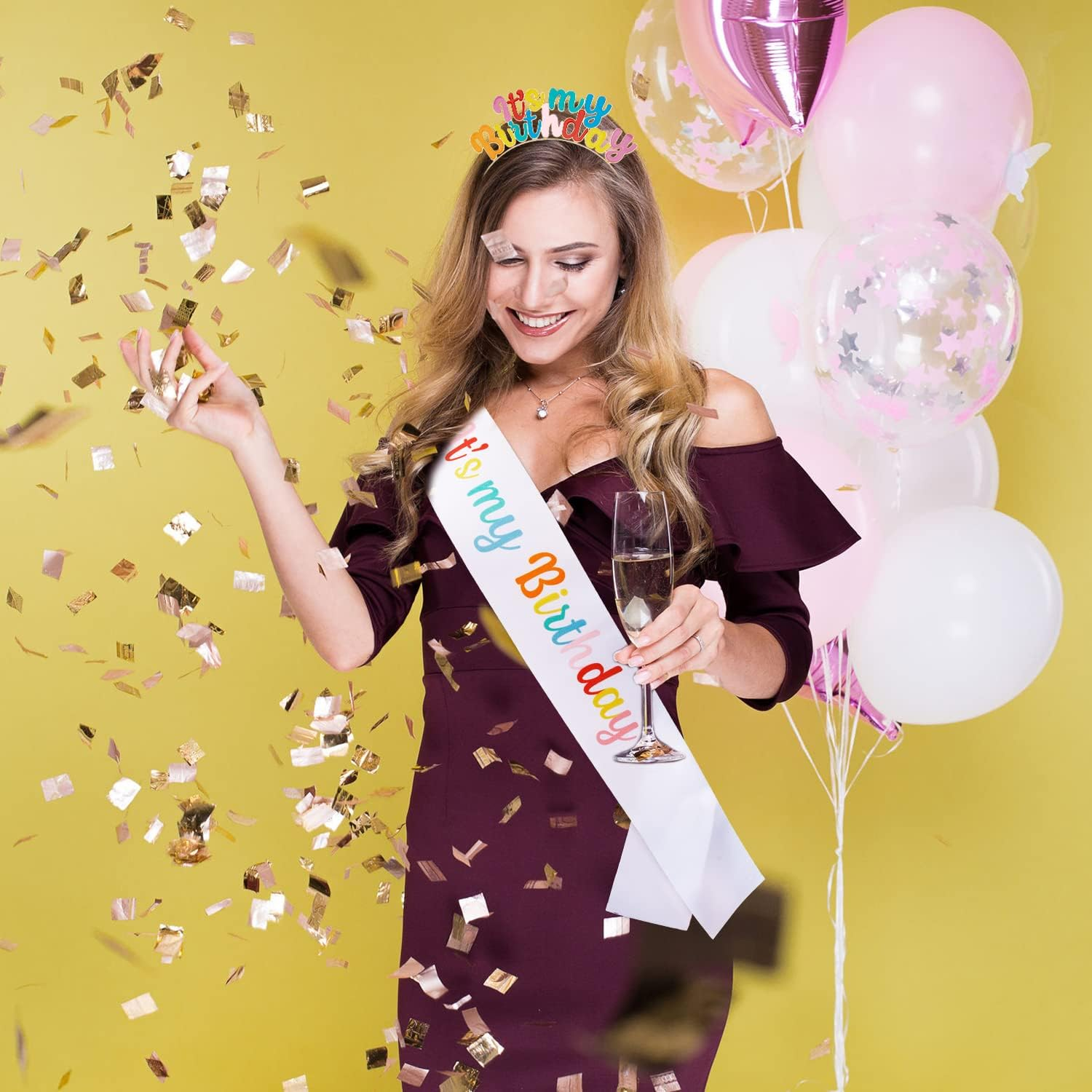 Chanaco Birthday Sash Birthday Girl Headband Set Birthday Crown Tiara Birthday Girl Sash Birthday Crowns for Women Happy Birthday Decorations Birthday Gifts for Women - Colorful image number 7