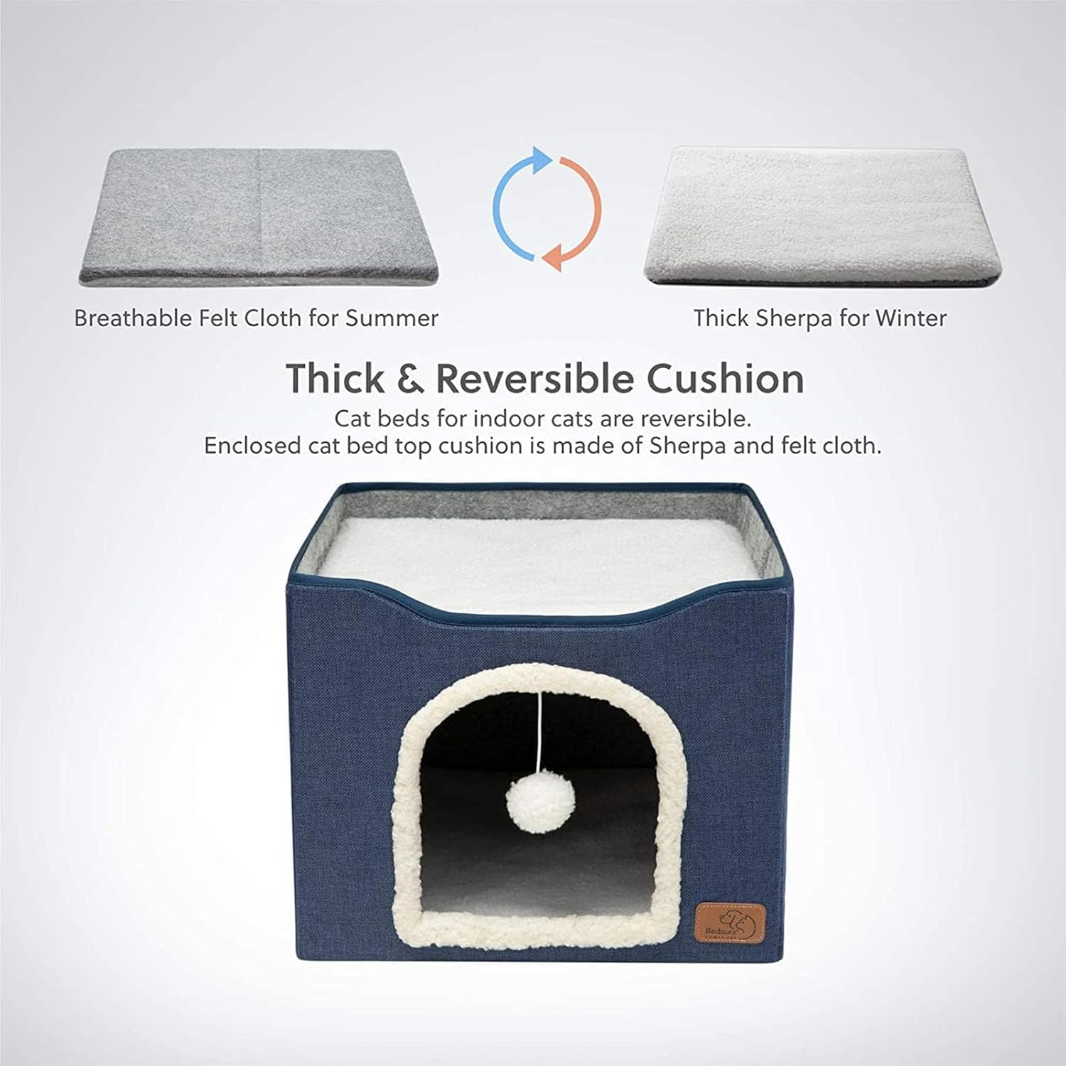 Agility Cat Bed for Indoor Large Cave with Fluffy Ball Hanging & Scratch Pad, Foldable Nest 41X41X35Cm (Blue) image number 3