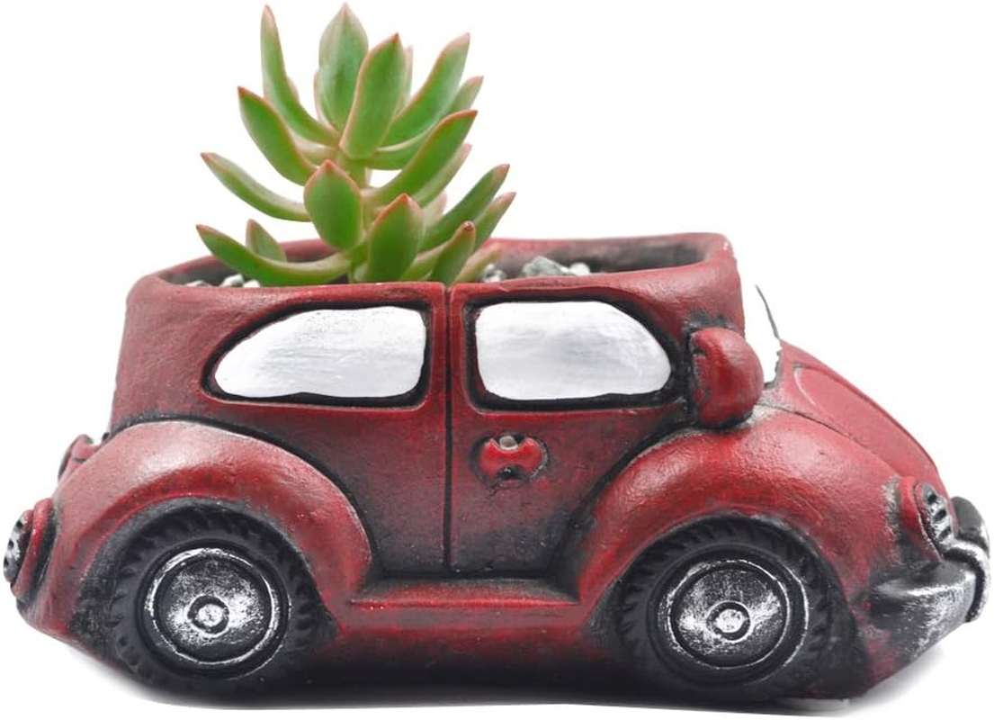 Cement Red Car Succulent Planter Flower Pots Succulent Plants Containers, Small Pot for Cactus Decor Planters for Indoor Plants - Bluecar image number 7