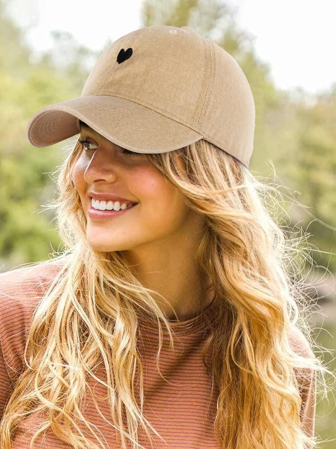 Hebenie Womens Baseball Cap - Cotton Washed Ladies Baseball Caps Classic Vintage Soft Adjustable Peak Caps for Women Girls Outdoor Sports Gift UK Love Heart Embroidered image number 5