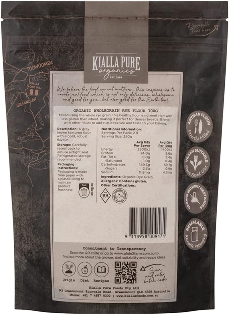 Kialla Pure Organics Organic Wholegrain Rye Flour 700, G