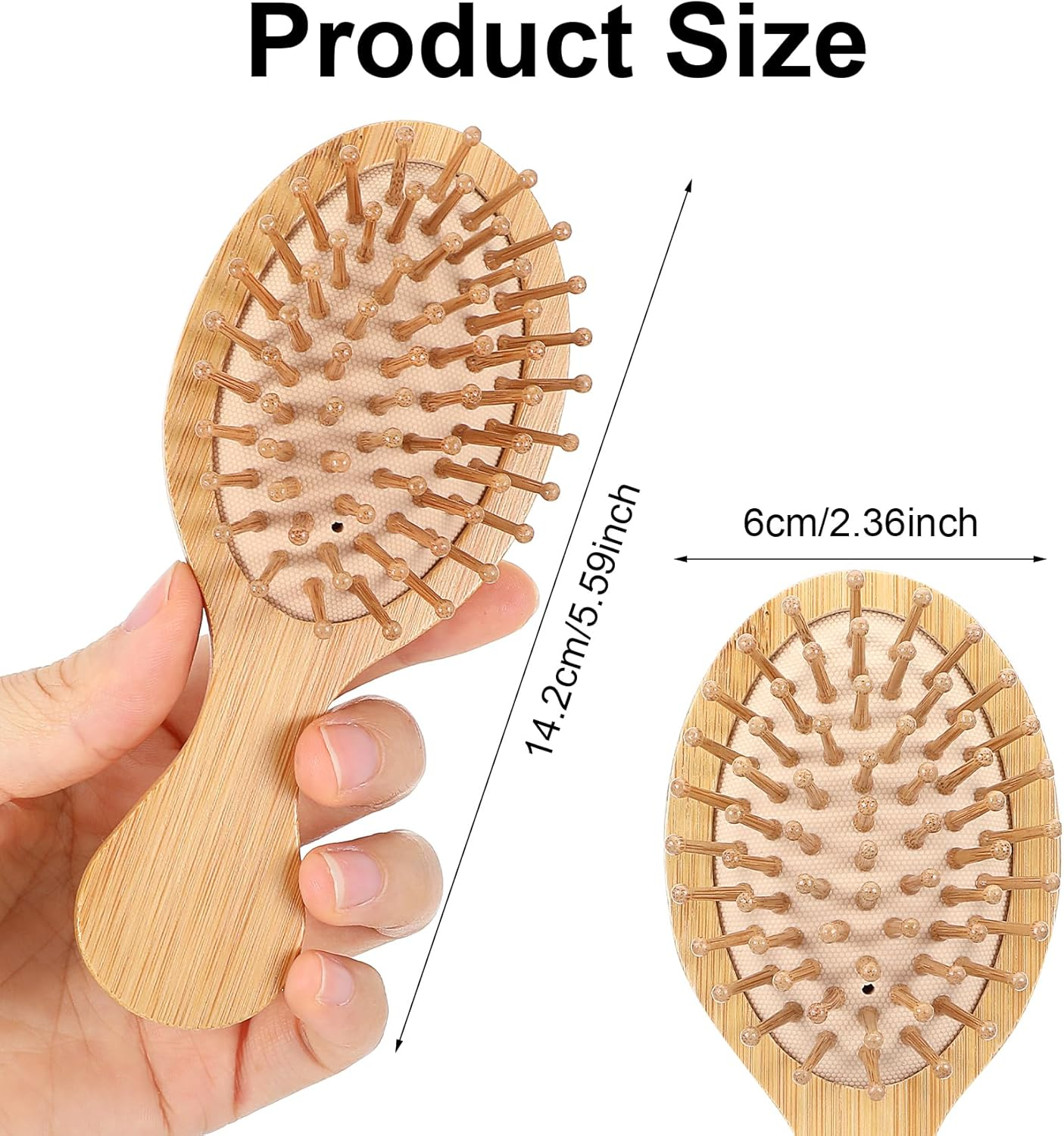 Small Hair Brush, Bamboo Hair Brush with round Bristles for Scalp Massage & Hair Growth, Antistatic Wooden Brush with Ergonomic Handle, Gentle Detangling for Women & Men image number 2