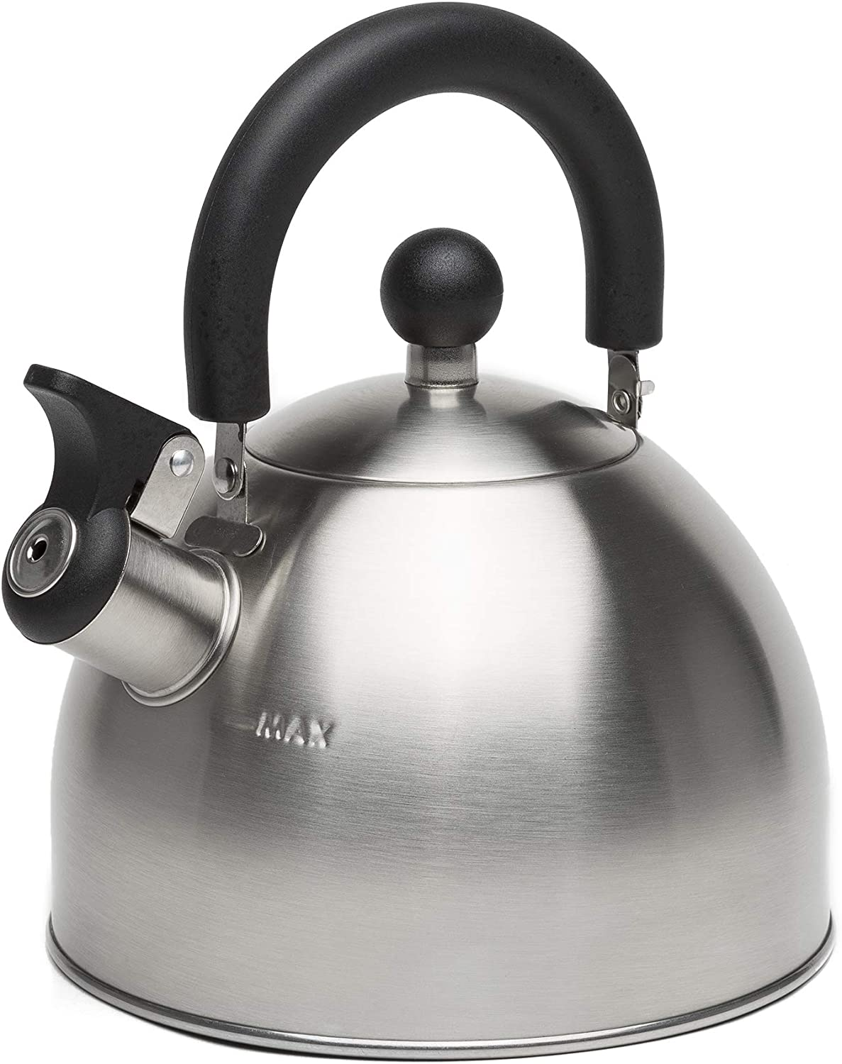 Primula Stewart Whistling Stovetop Tea Kettle Food Grade Stainless Steel, Hot Water Fast to Boil, Cool Touch Folding, 1.5-Quart, Brushed with Black Handle image number 4