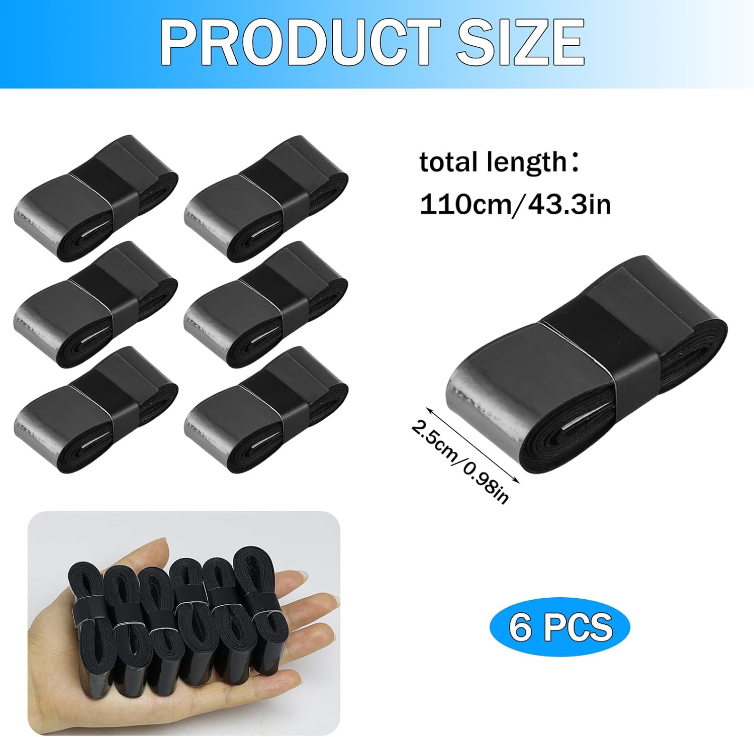 6 Pcs Tennis Racket Grip Tape, Compatible with Badminton Grip Tape, Wrap Your Racquet for High Performance Comfort for anti Slip and Absorbent Grip (6 Grips, Black) image number 4