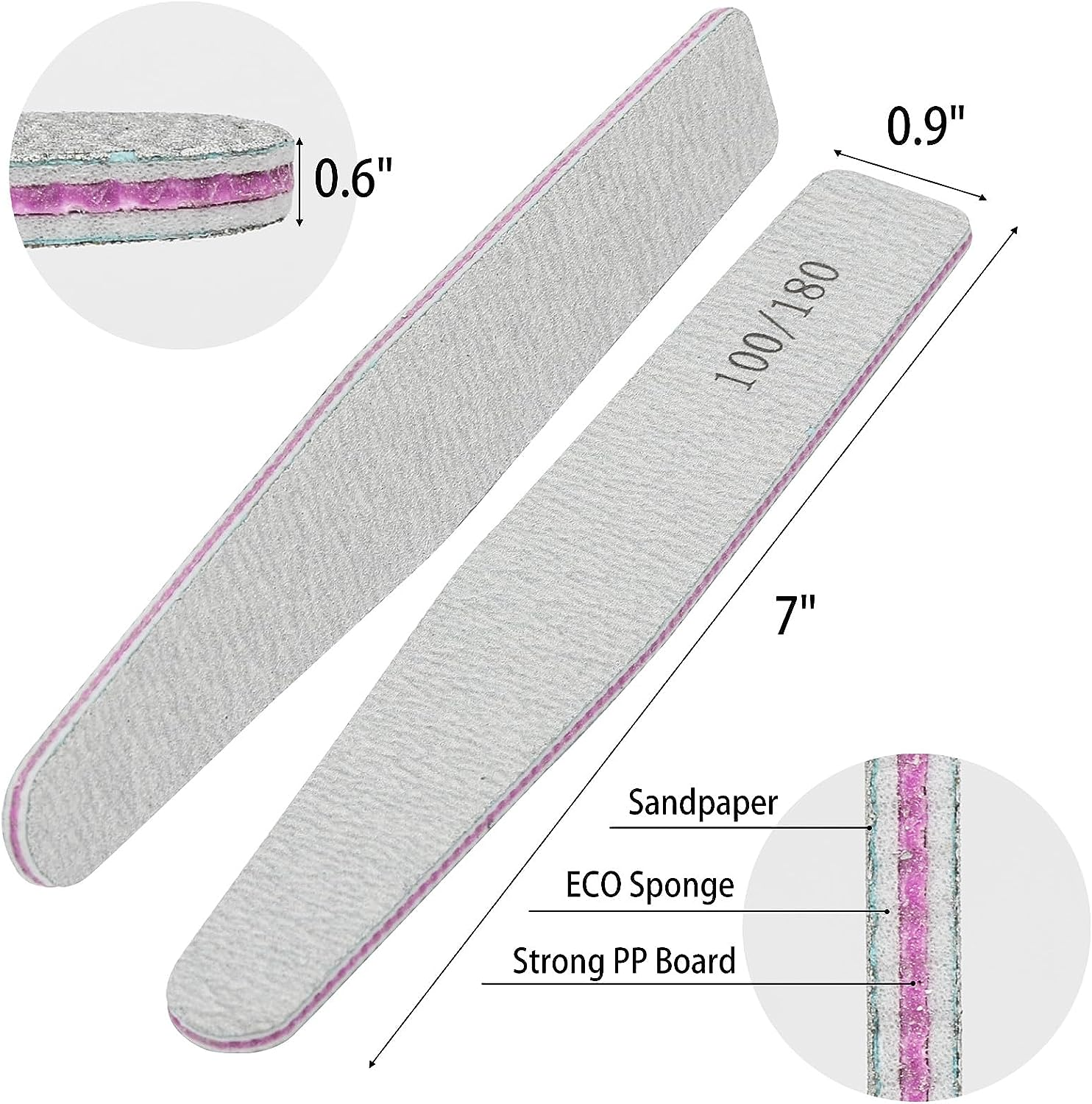 BTYMS 50 Count 100/180 Grit Nail Files for Acrylic Nails, Double Sided Emery Boards Reusable Nail Buffing Files image number 3