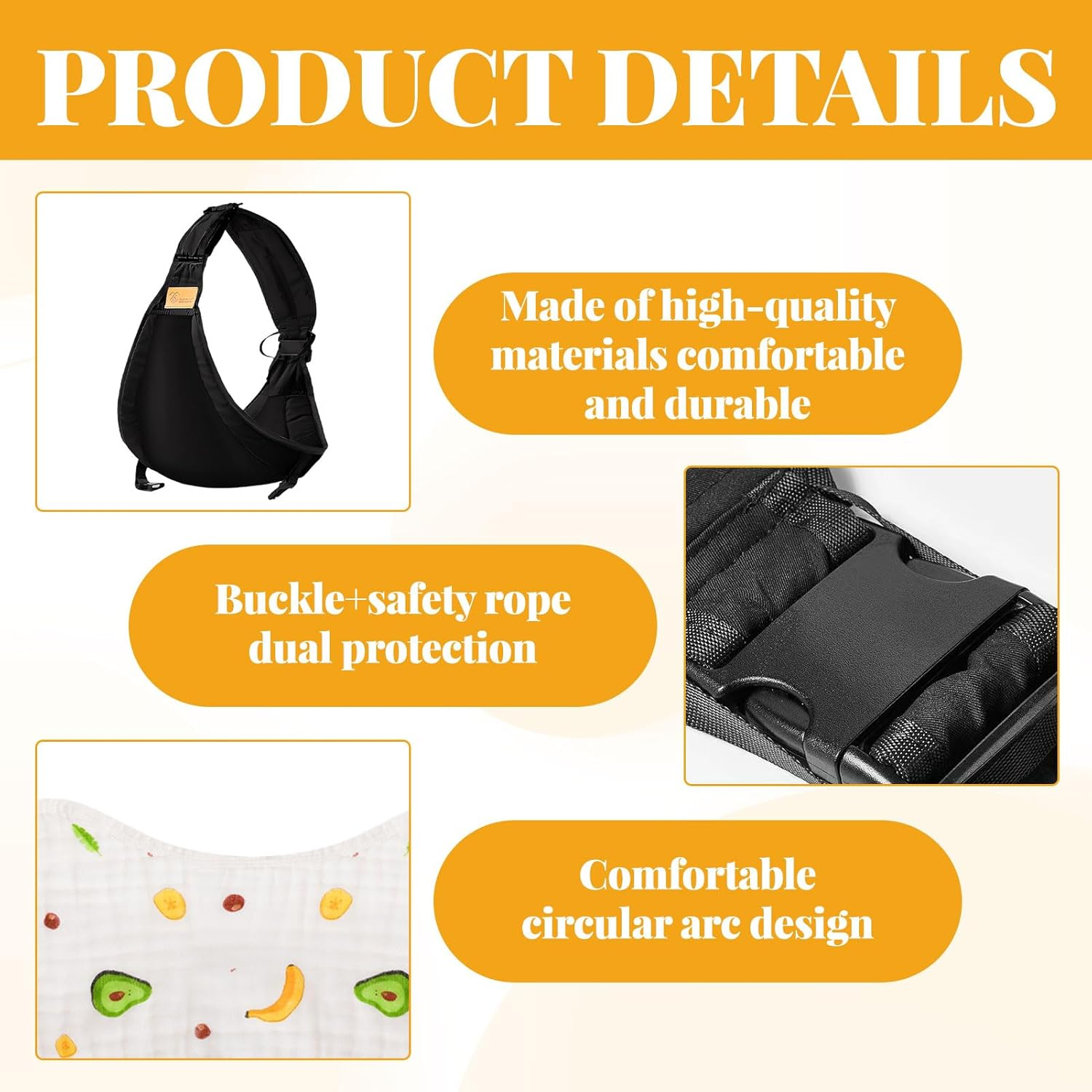 Baby Sling Carrier, 1 Pcs Toddler Sling Carrier with Burp Towel, Lightweight Toddler Carrier, Ergonomic Baby Carrier, Adjustable Baby Hip Carrier for Shopping Travel (0-48 Months, 25Kg) image number 5