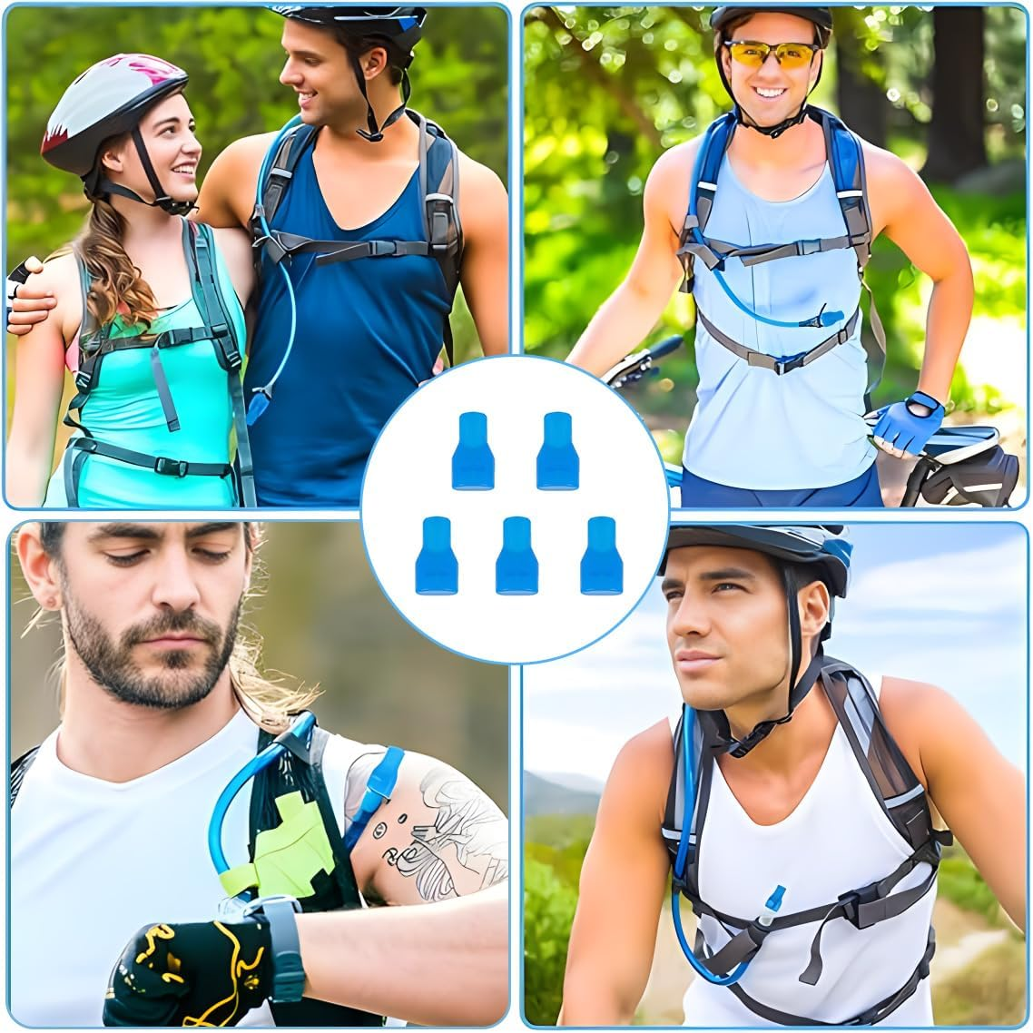 5 Pcs Blue Silicone Bite Valve Replacements Compatible with Camelbak, Hydration Pack Mouthpiece Parts with Dust Cover for Hydration Bladder image number 3